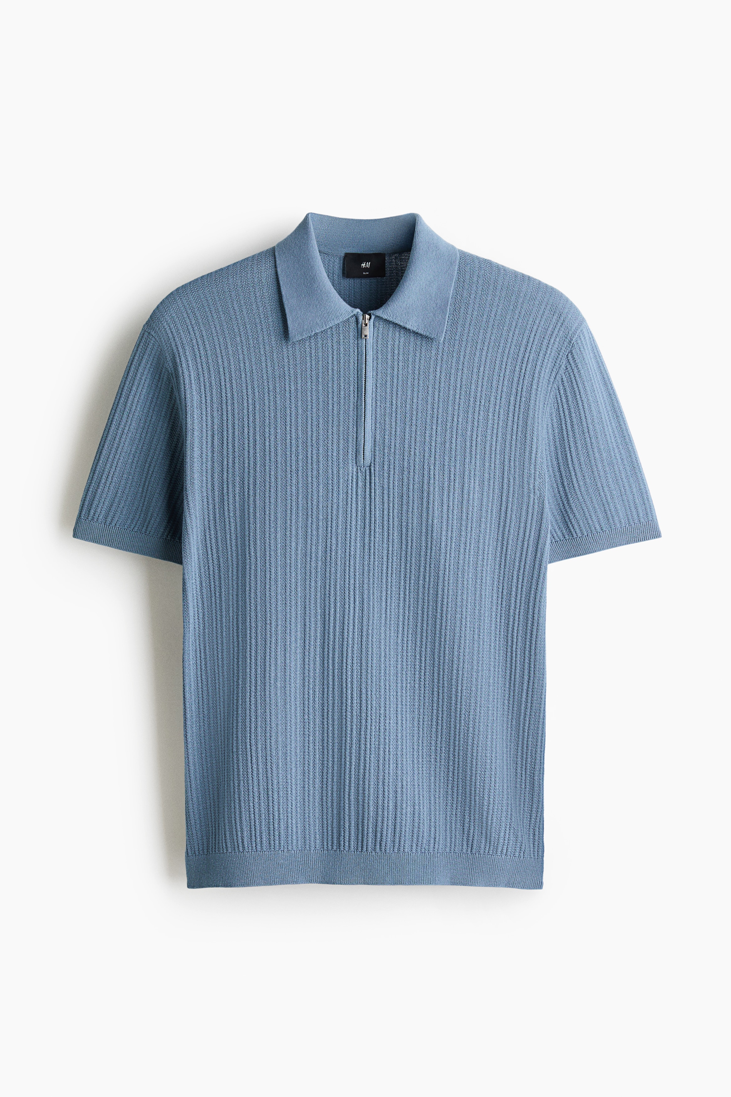 Slim Fit Textured-knit polo shirt - Dusty blue/Dark brown/Dusty green/Light beige