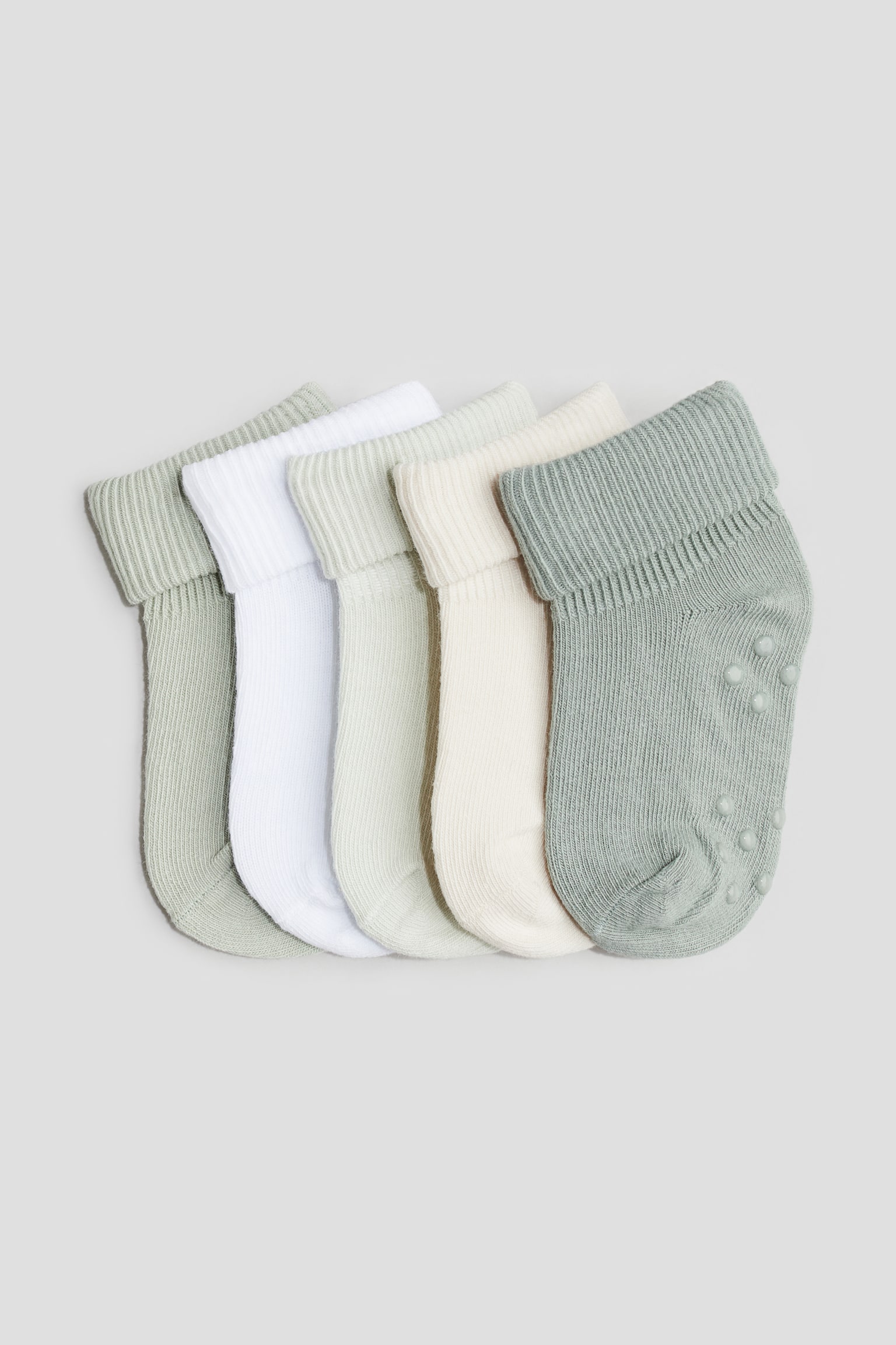 5-pack anti-slip socks - Dusty green/Cream/White/Red/White/Beige marl/Brown - 1