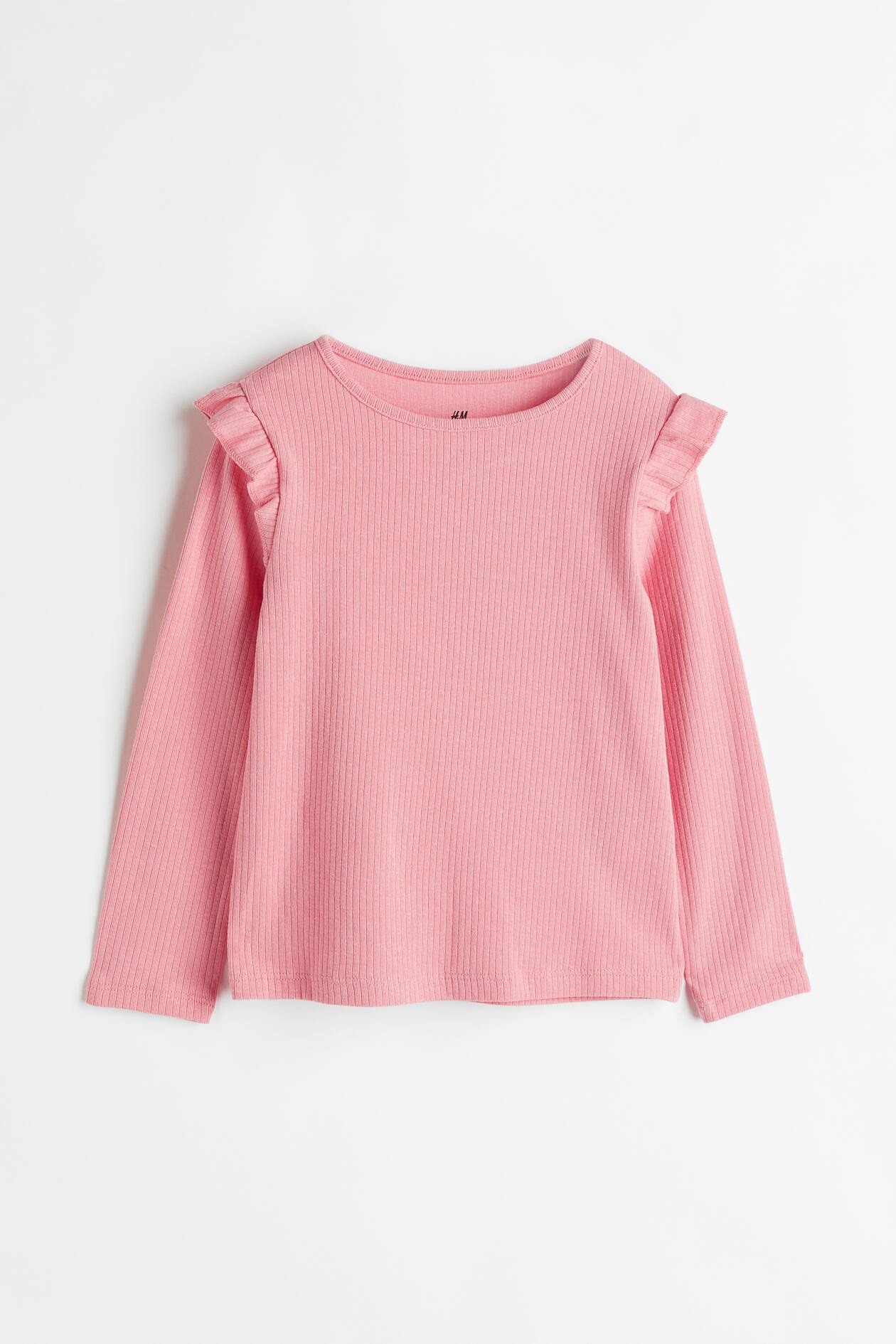 Ruffle-trimmed Ribbed Top - Pink - Kids | H&M US