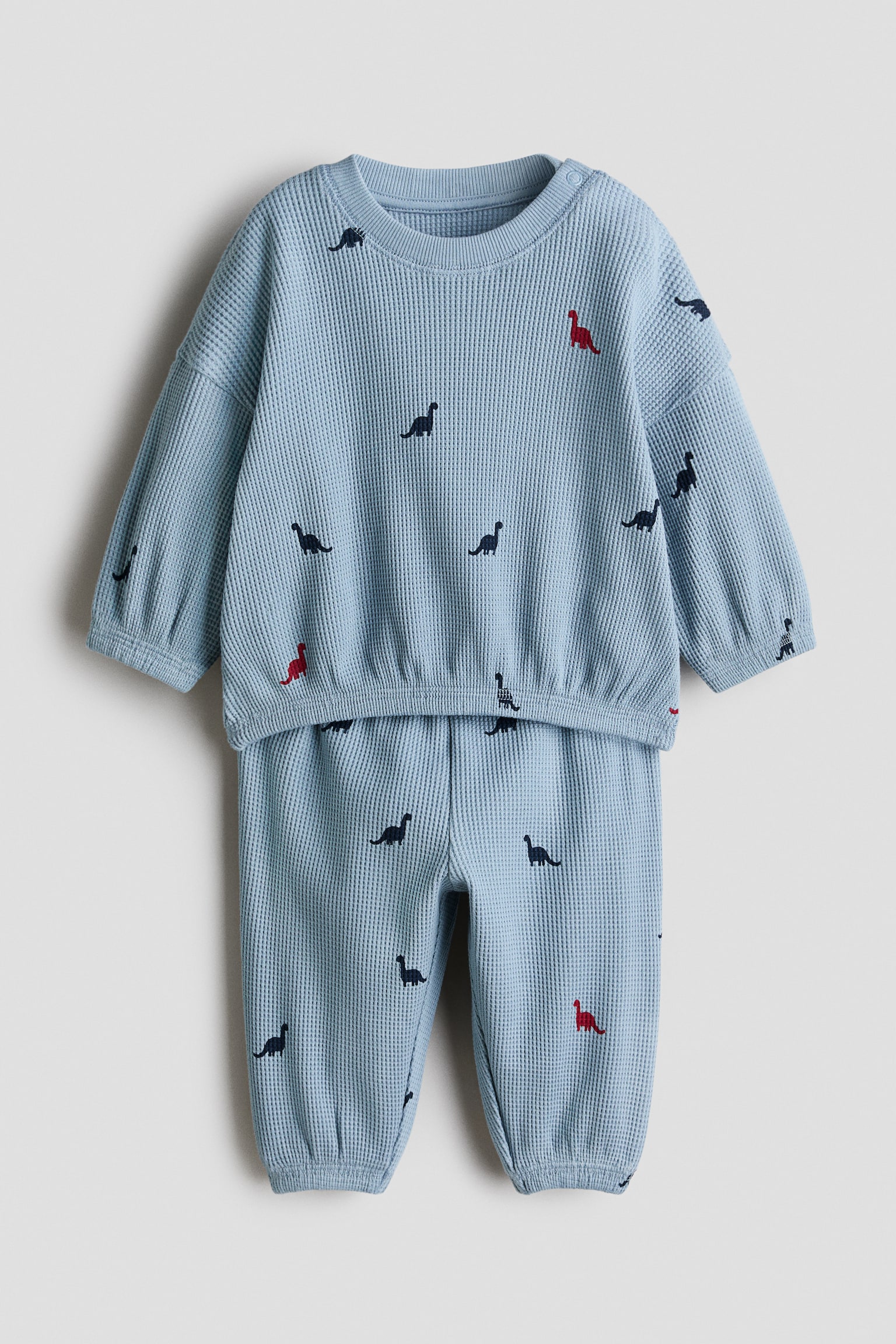 2-delige katoenen set met print - Dusty blauw/dino's