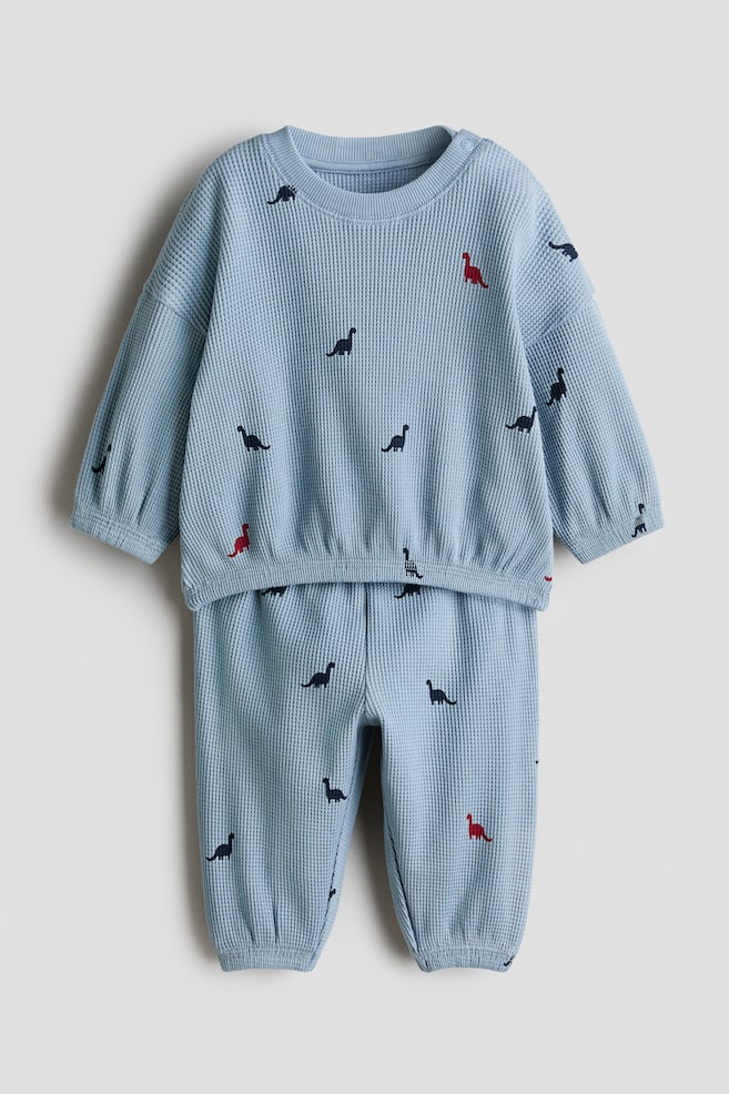 Conjunto de 2 peças em algodão estampado - Azul pó/Dinossauros - 1