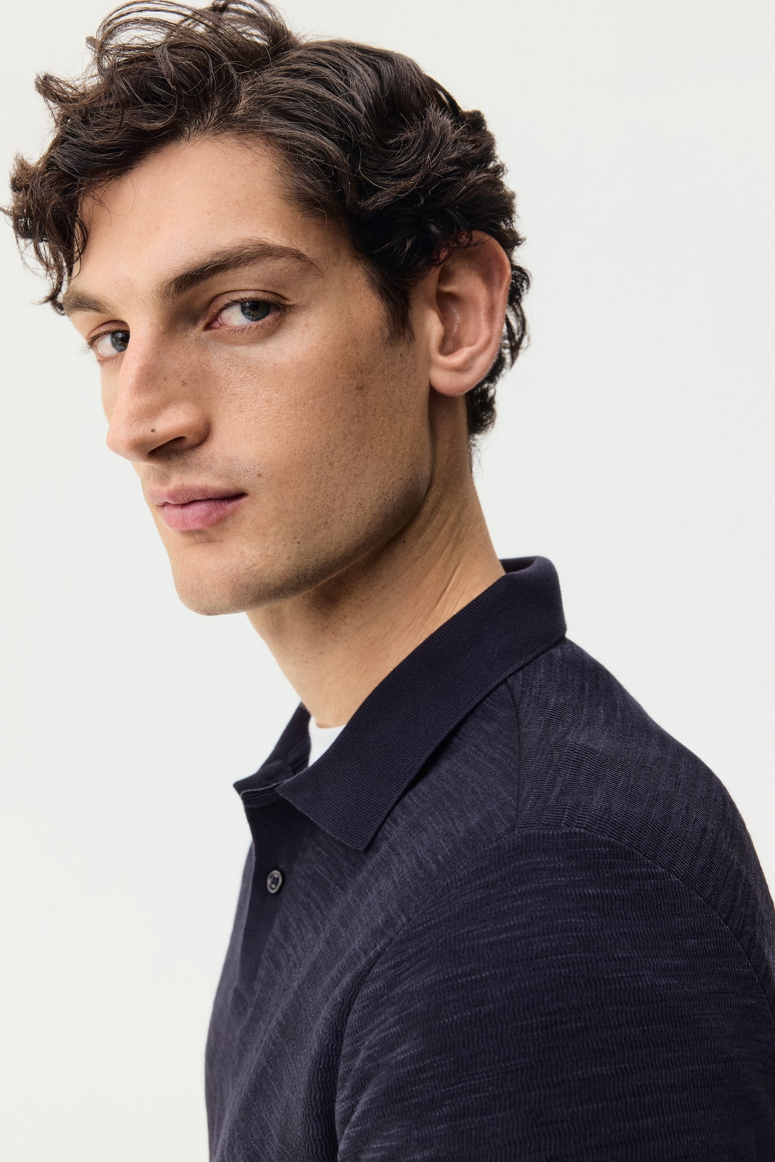 חולצת פולו מסריג ז'קארד Slim Fit - כחול כהה - 5