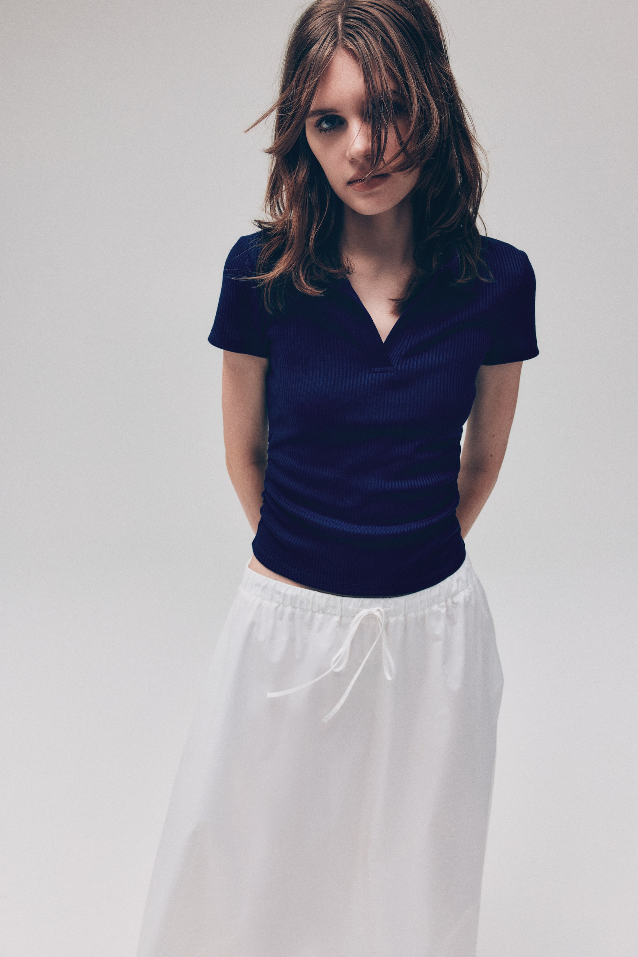 View larger image: Ribbed collared top - Dark blue - Ladies | H&M IN 1