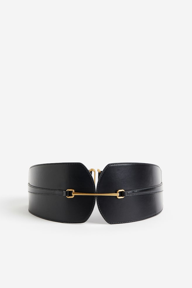 Wide waist belt - Black/Dark beige - 1