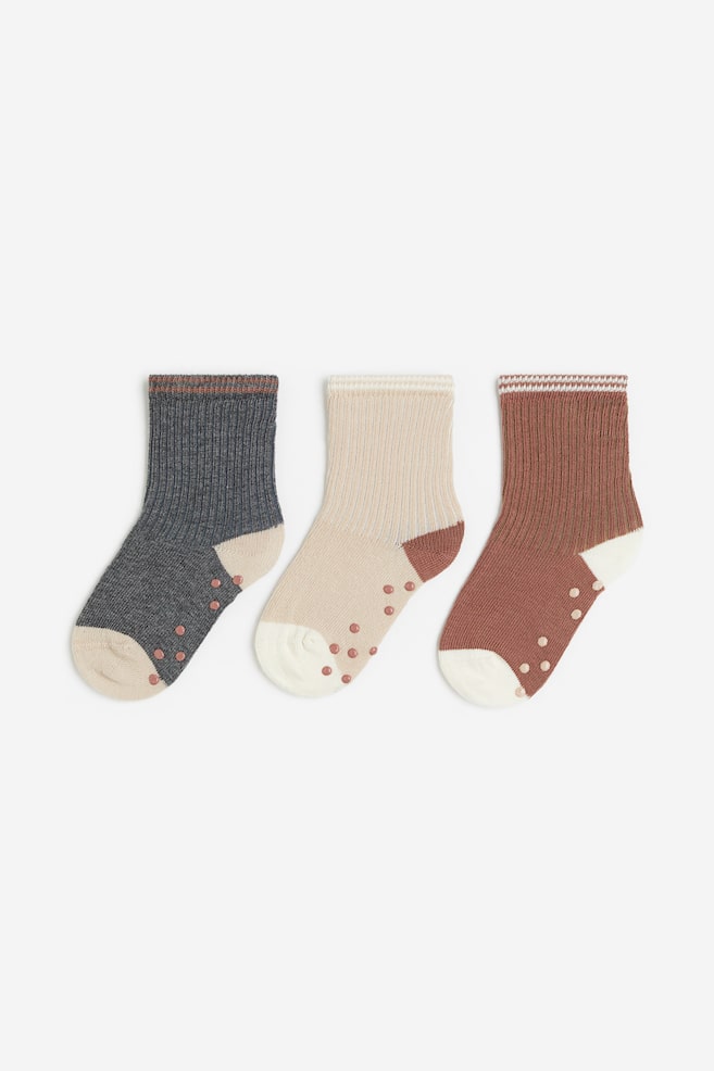 3-pack anti-slip socks - Dark grey/Light beige/Purple/Block-coloured/Blue/Dinosaur/Light pink/Strawberries/dc/dc - 1