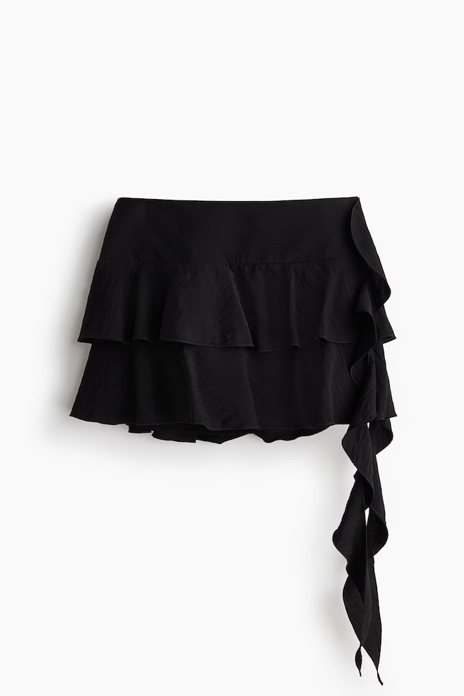 Falda escalonada con panel drapeado - Negro/Beige/Gris oscuro/Floral - 1