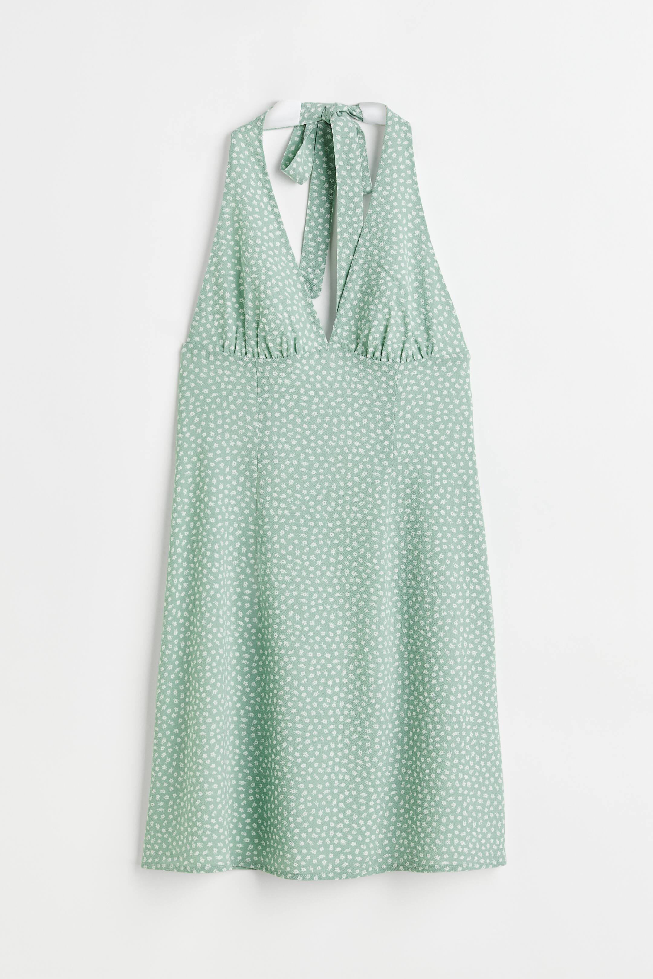 View larger image: Halterneck crêpe dress - Light green/Small flowers - Ladies | H&M MY 1