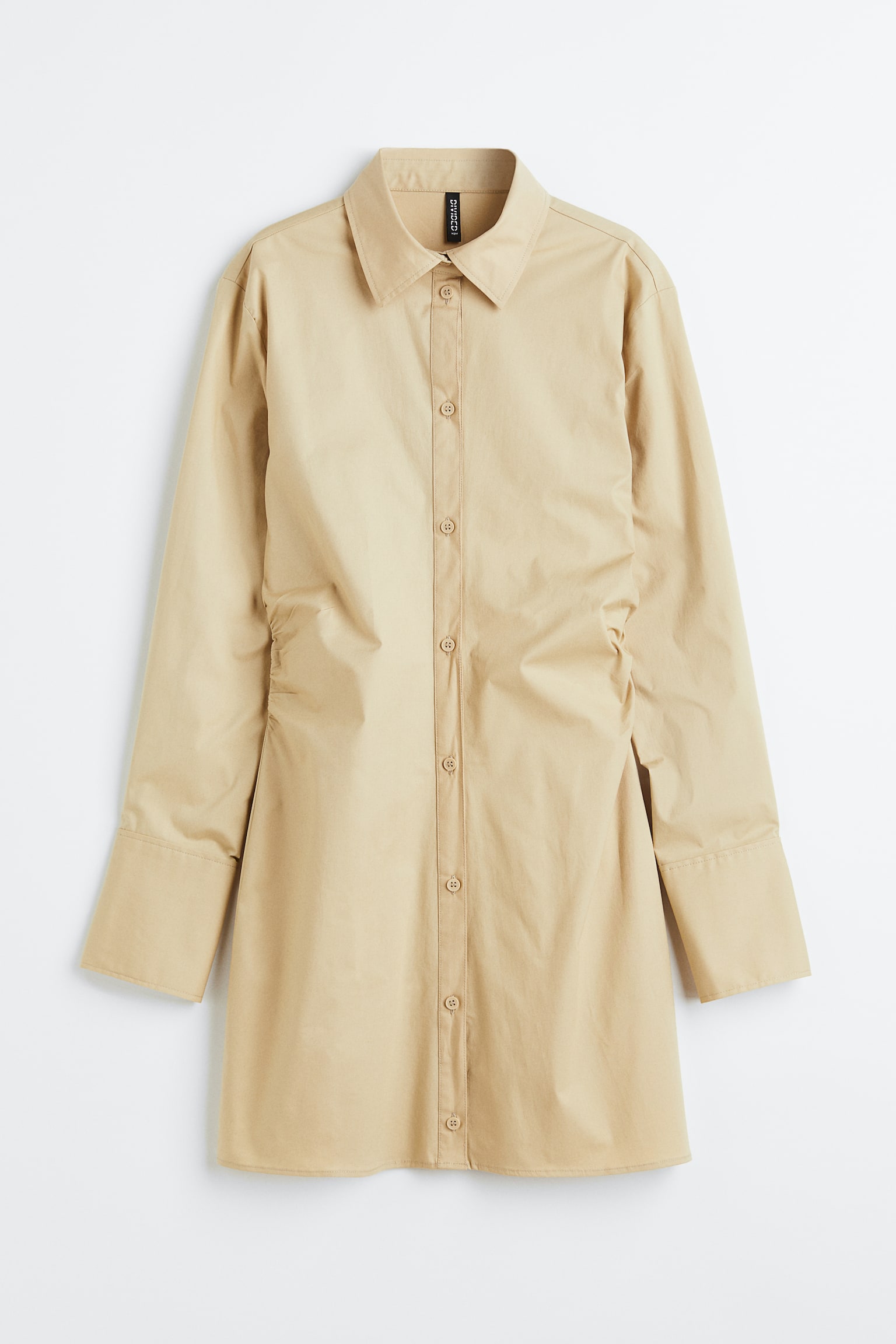 Gathered Poplin Shirt Dress - Beige