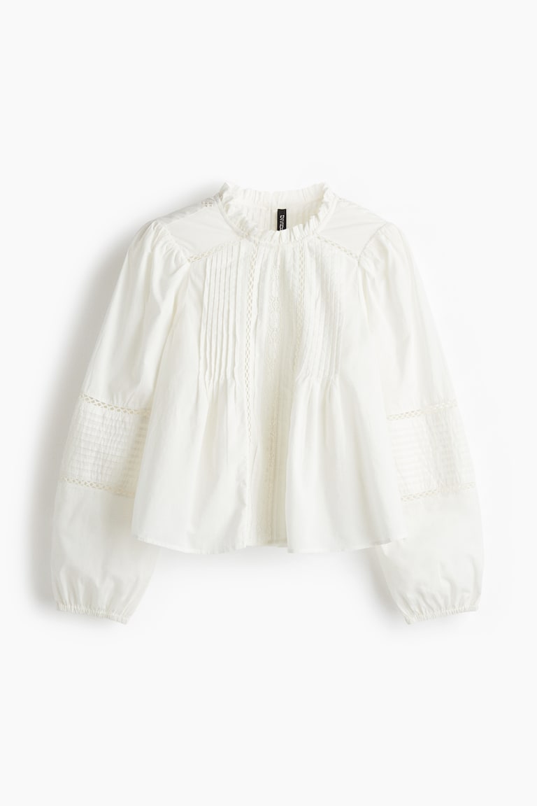 Blouse en coton avec plis nervure - Blanc - FEMME | H&M FR
