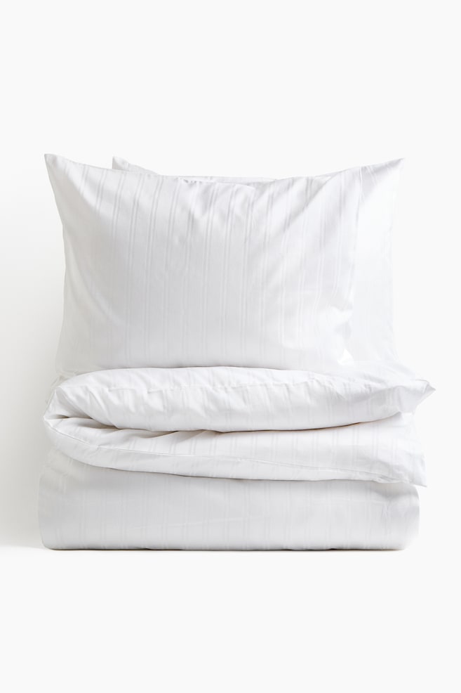 Cotton Sateen King/Queen Duvet Cover Set - White - 1