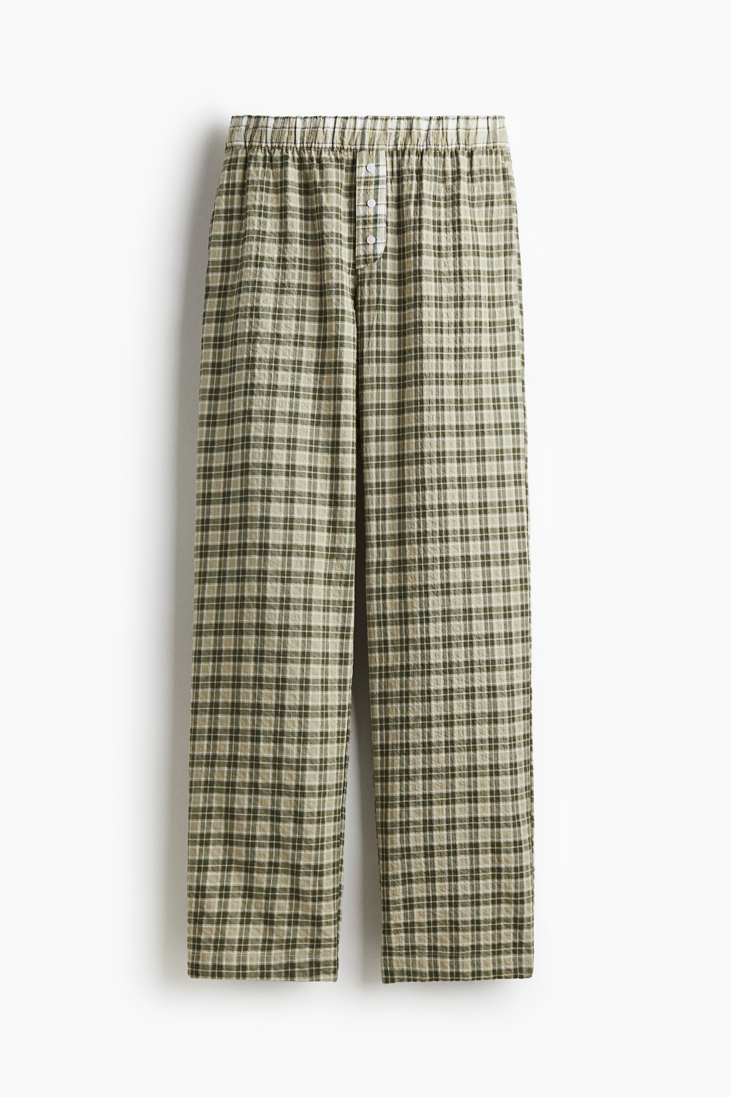 Pull-on trousers - Light khaki green/Checked/Navy blue