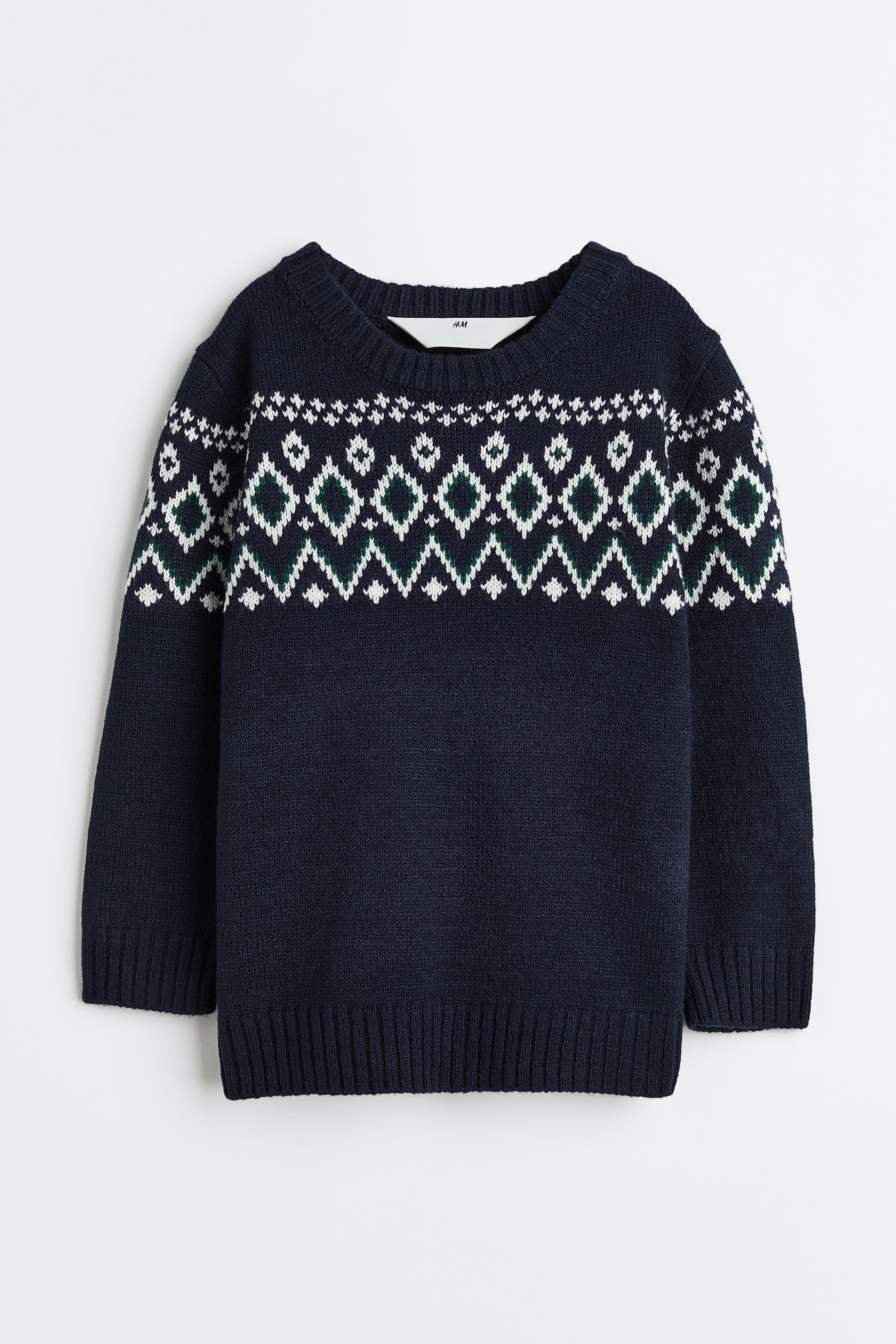 Πουλόβερ με πλέξη ζακάρ - Navy blue/Patterned - Kids | H&M GR 1