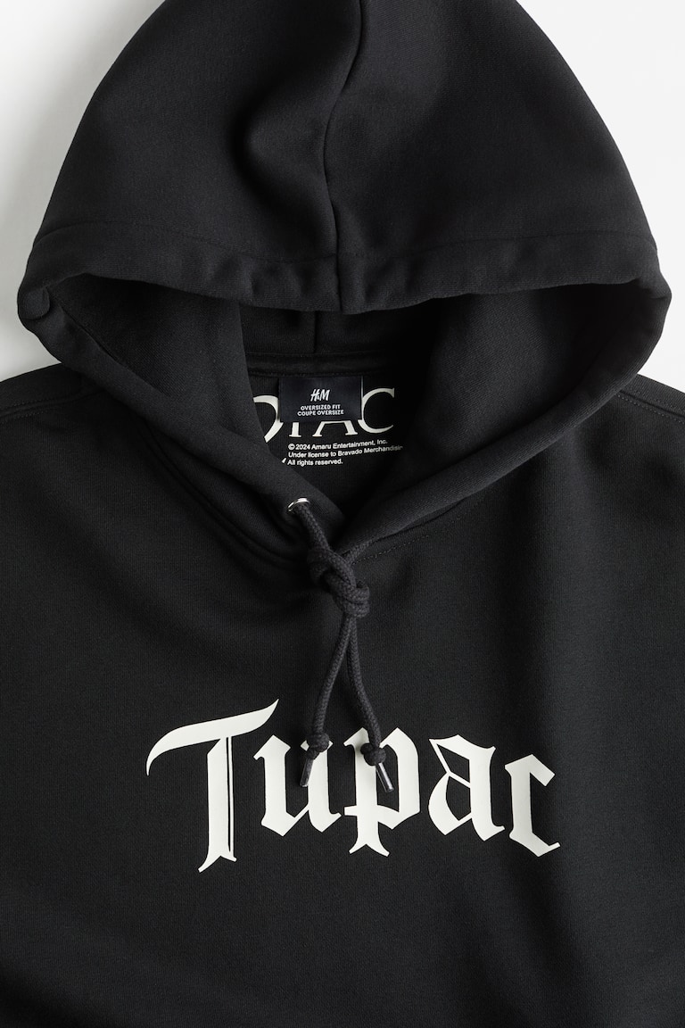 Oversized Fit Printed Hoodie Black/2Pac Men H&M US