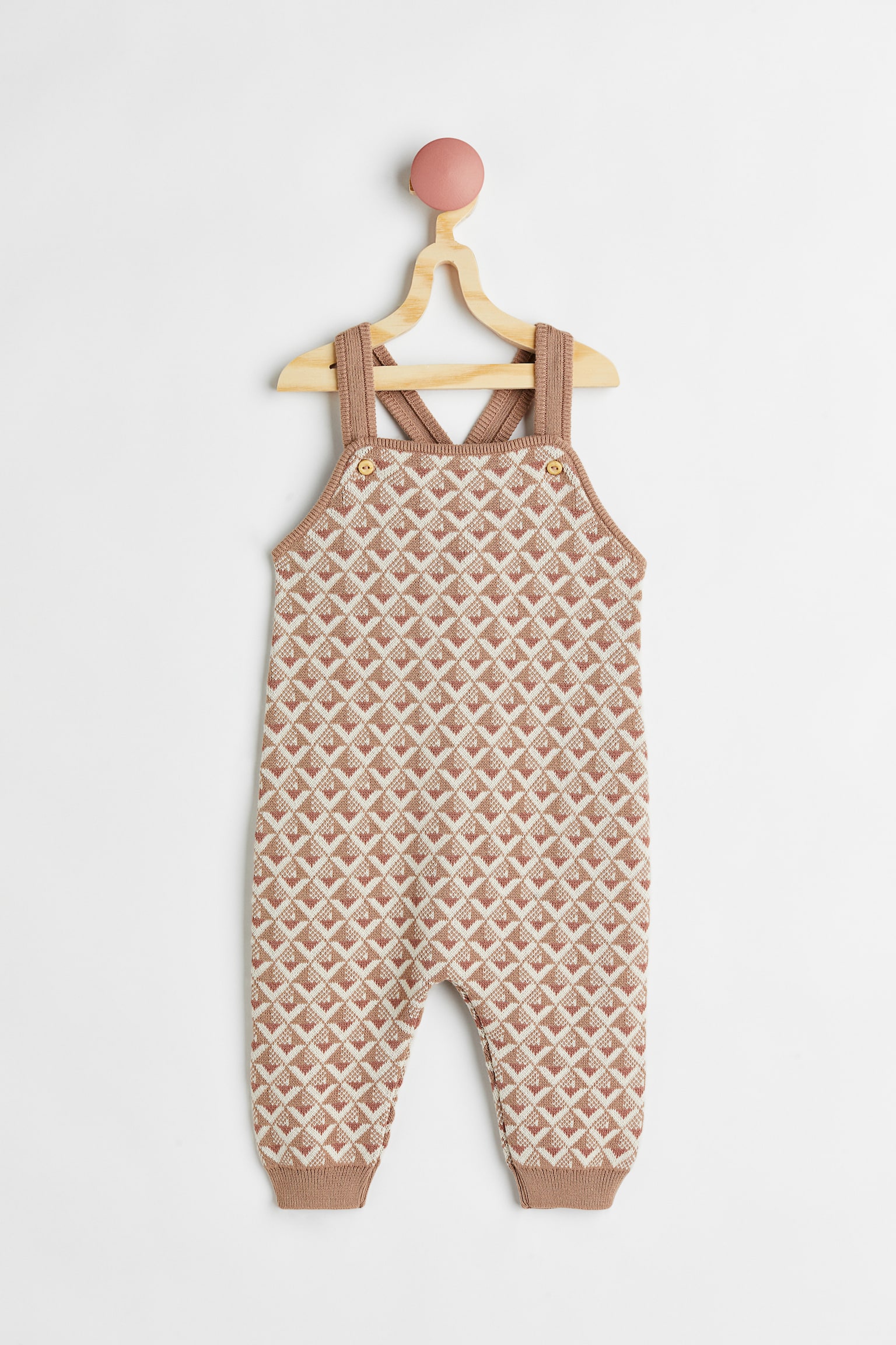 Jacquard Knit Cotton Dungarees - Dark beige/Pattern - 1