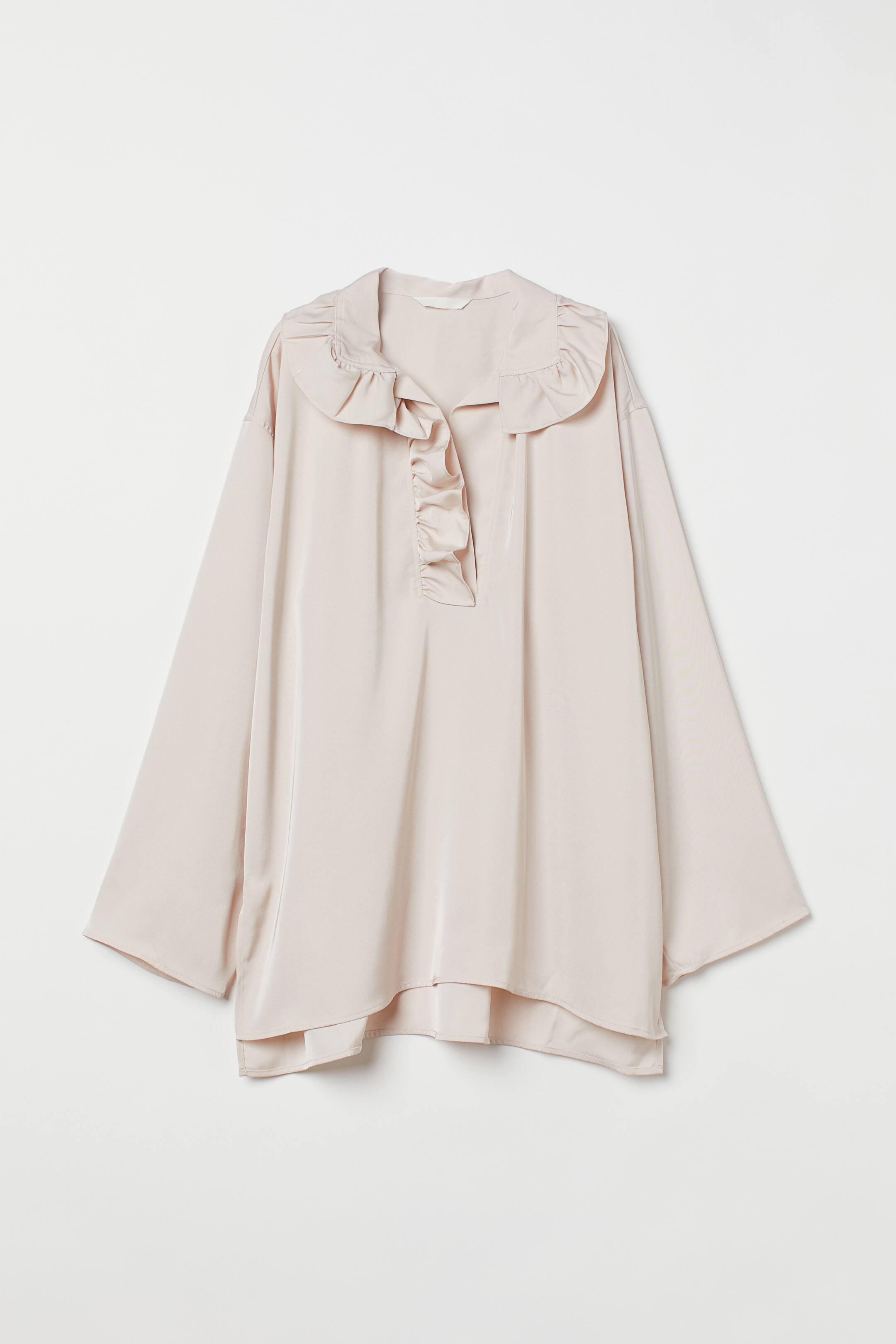 View larger image: Flounce-collared blouse - Light beige - Ladies | H&M IN 1