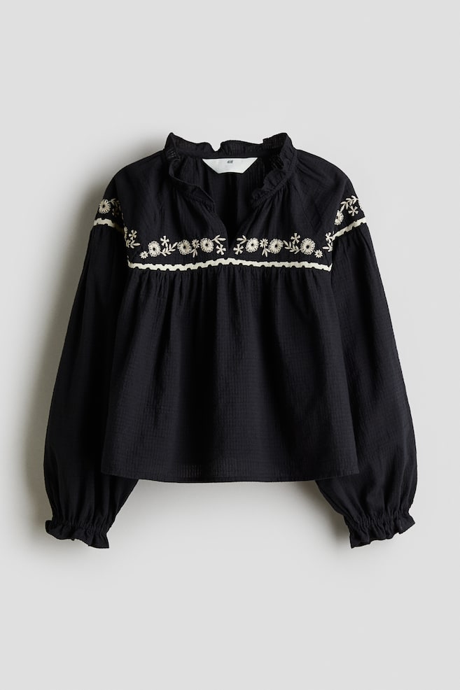 Embroidered cotton blouse - Black/flowers - 1