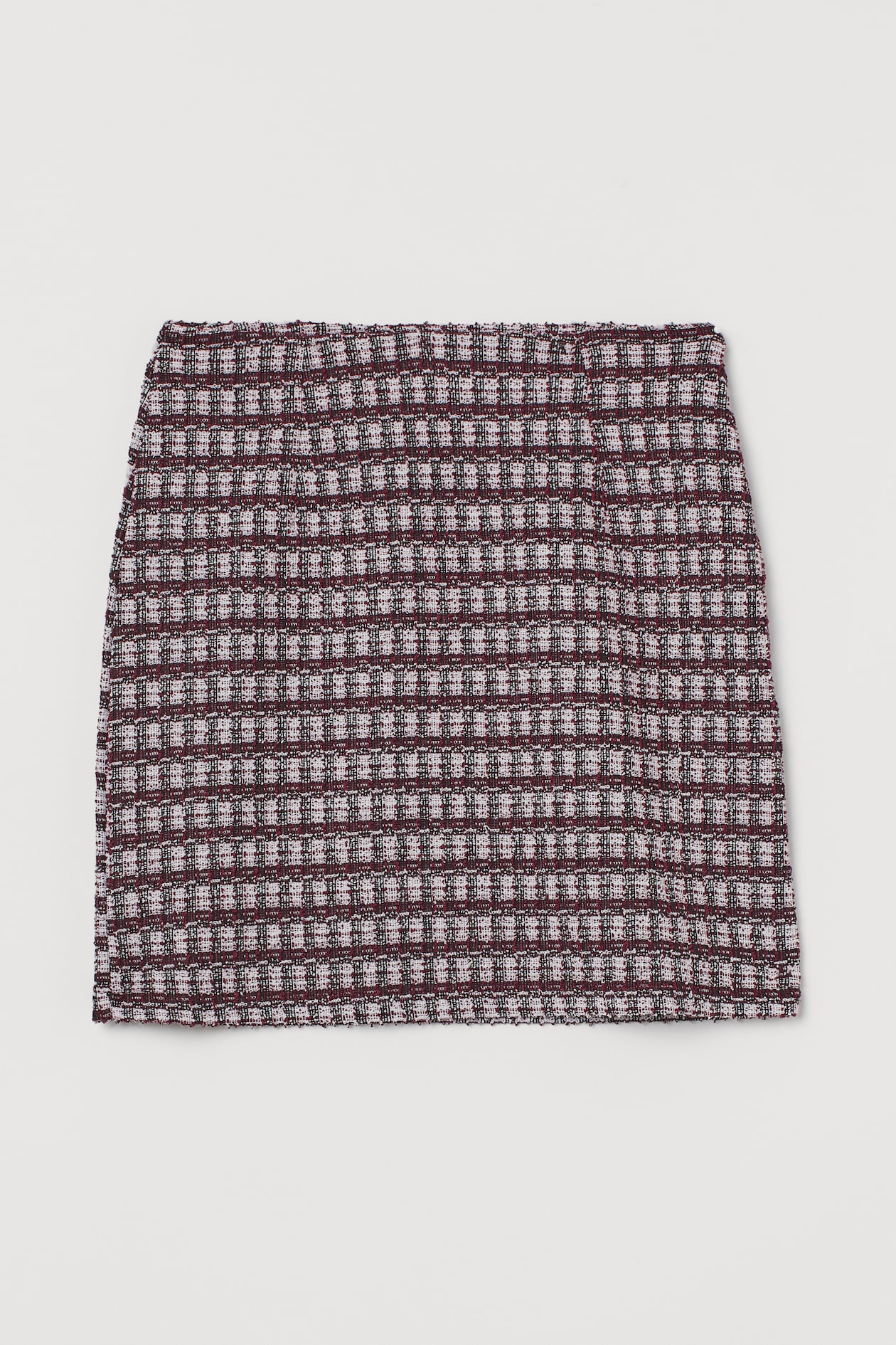 Jacquard-knit Skirt - High waist - Short - Dark pink/black plaid ...