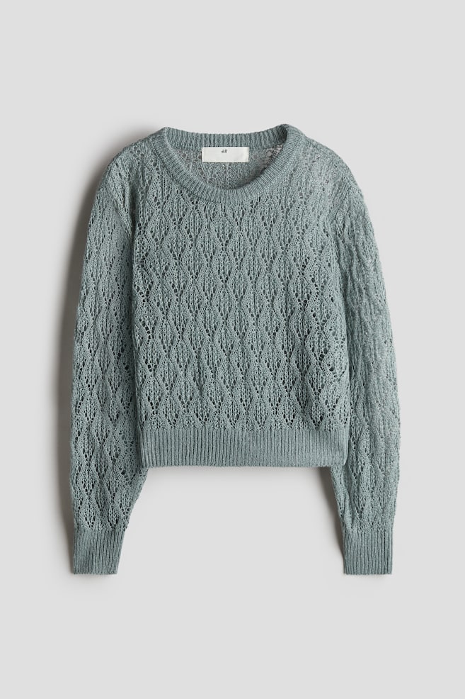 Pointelle-knit jumper - Dark turquoise/Beige - 1
