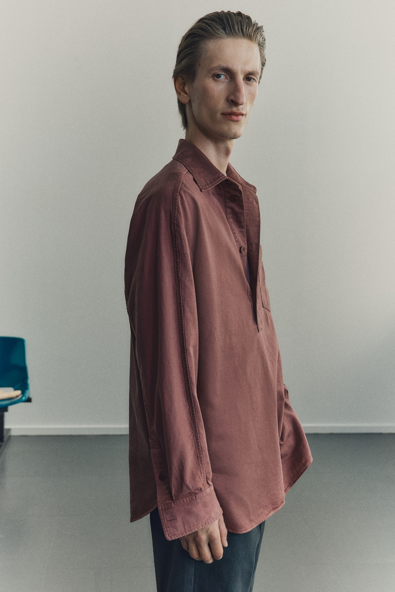 Loose Fit Popover shirt - Dark dusty pink - 3