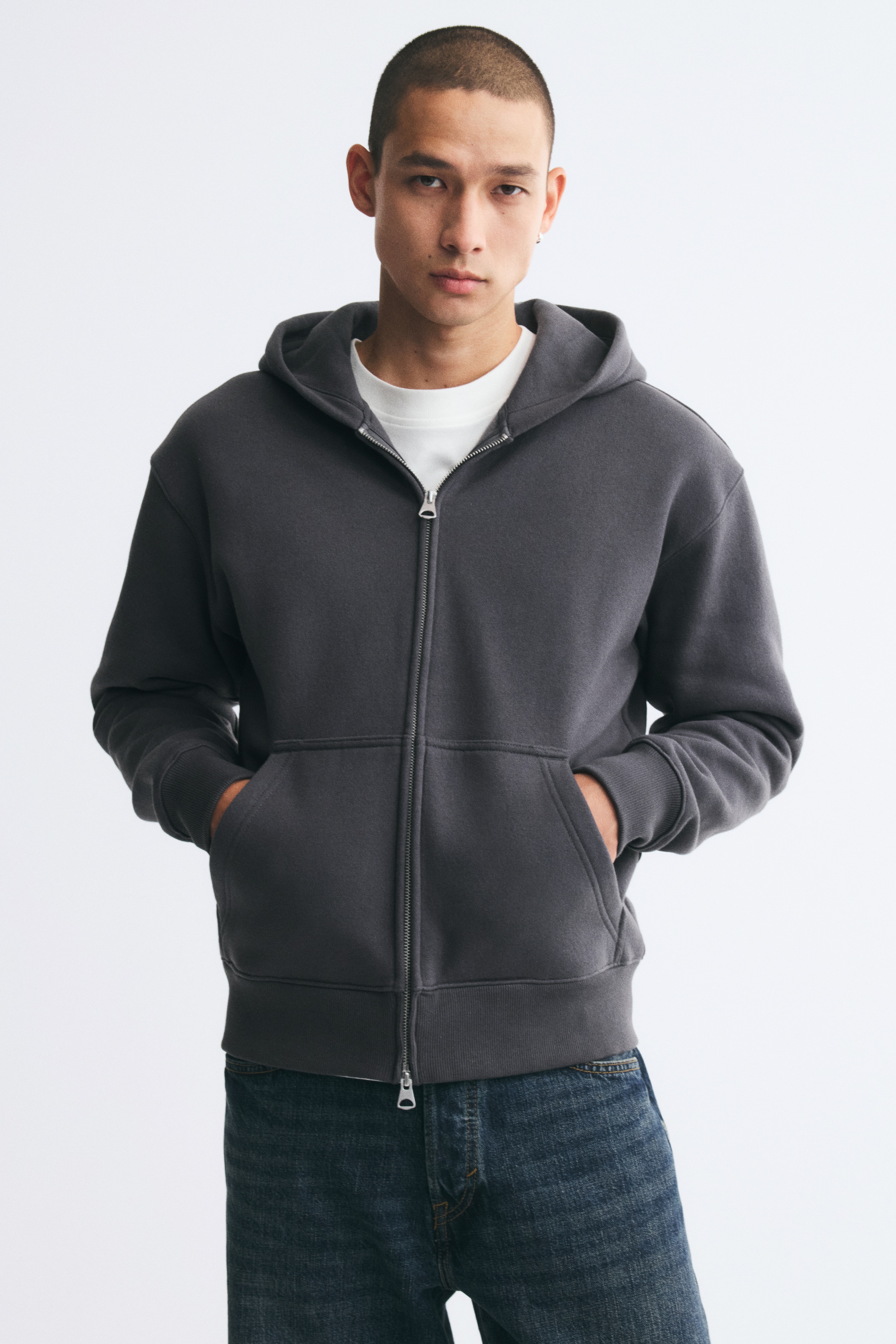 Felpa con cerniera Relaxed Fit - Grigio scuro/Nero/Beige/Grigio chiaro mélange