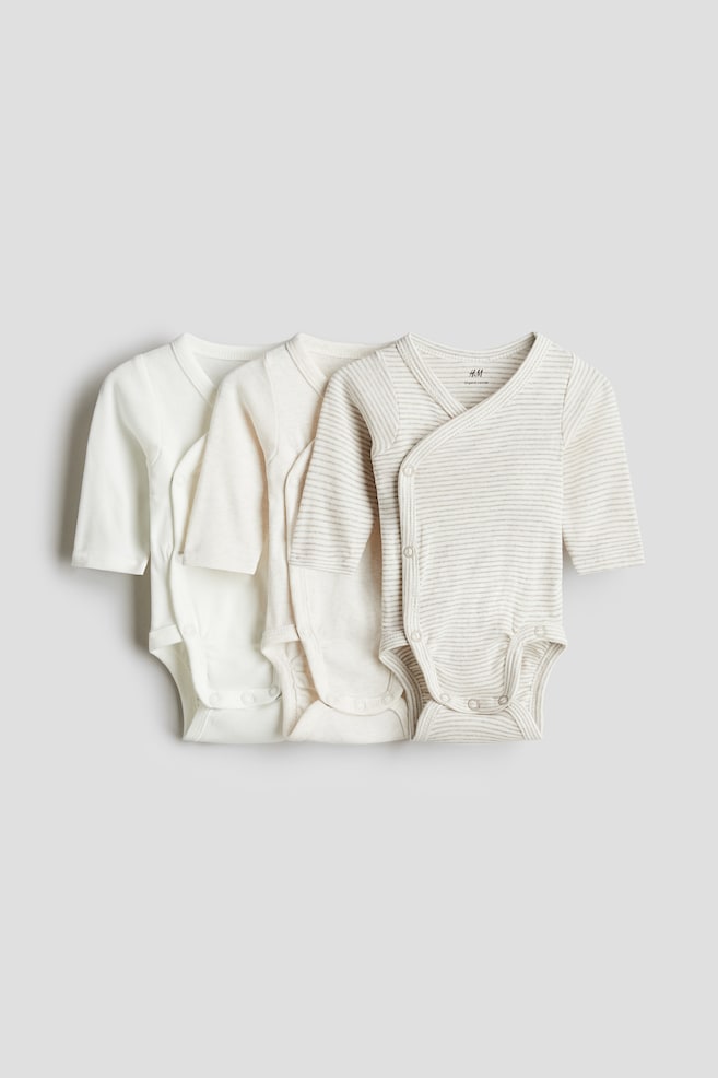Pack de 3 bodies cruzados - Beige claro/Rayas/Azul empolvado claro/Rayas/Rosa empolvado/Lunares/Blanco - 1