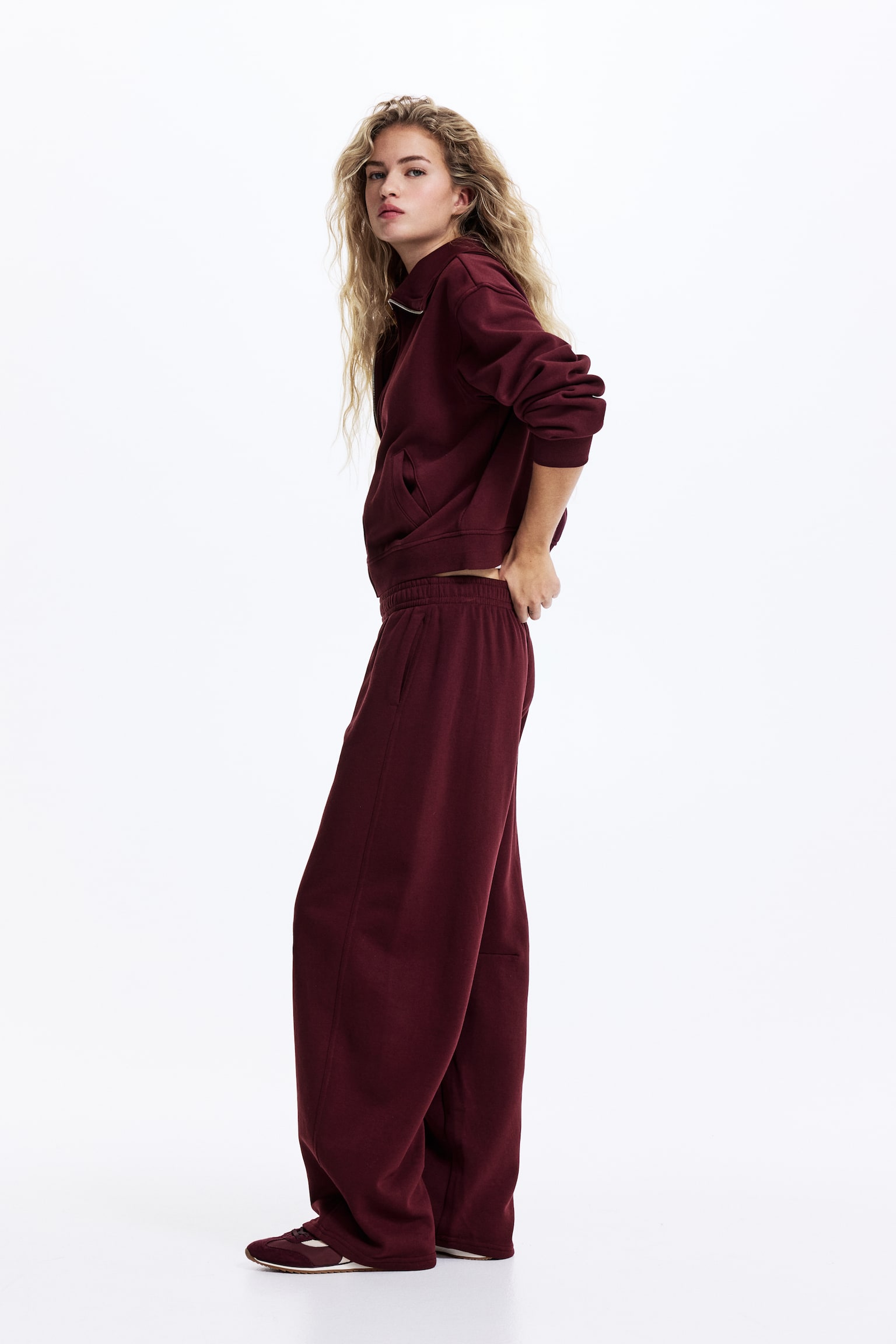 2-piece sweatshirt and trousers set - Burgundy/Light grey marl/Black/Light blue - 4