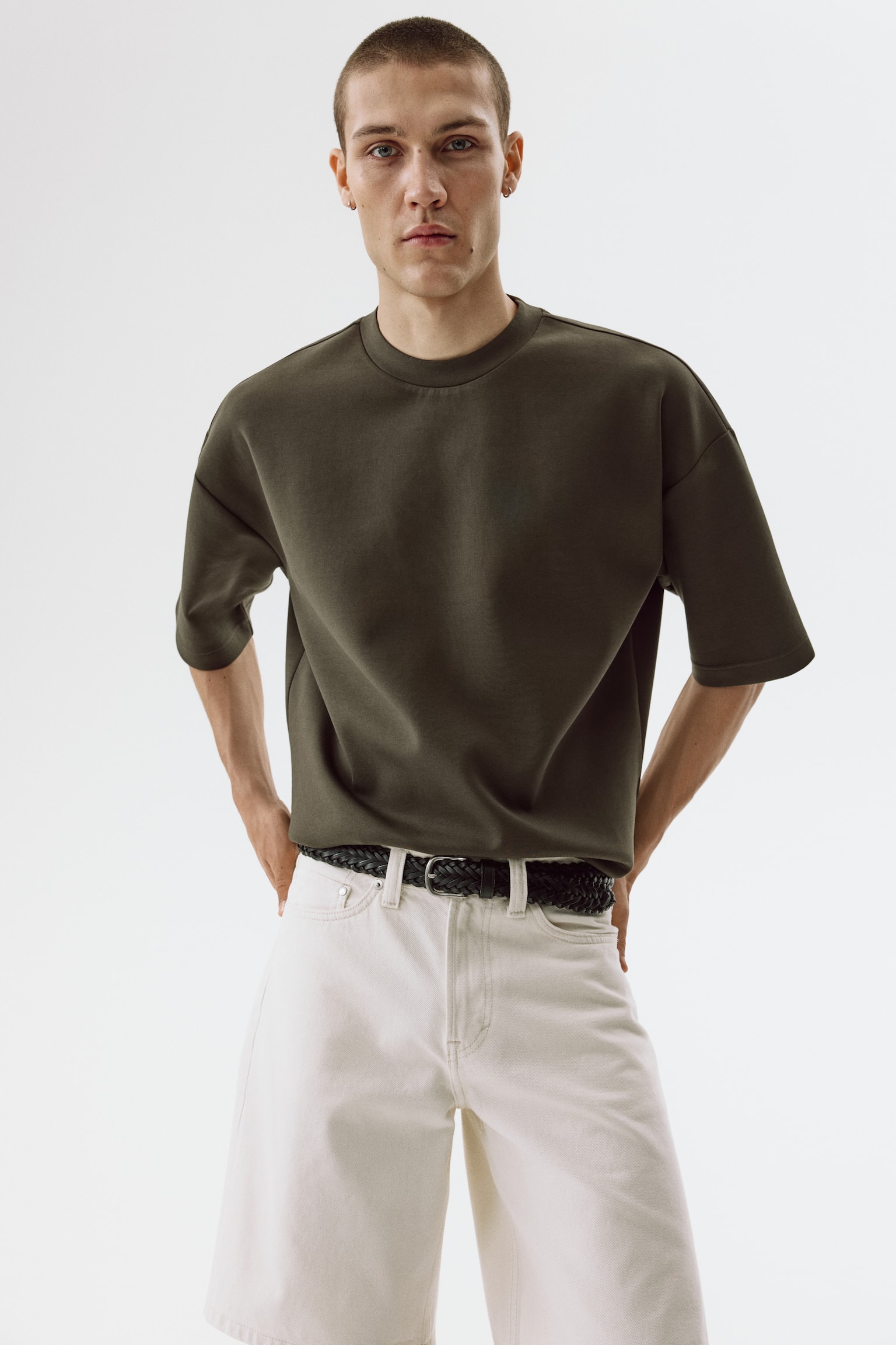 Oversized Fit Scuba T-shirt - Dark khaki green/Cream/Light grey marl/Light dusty green - 4