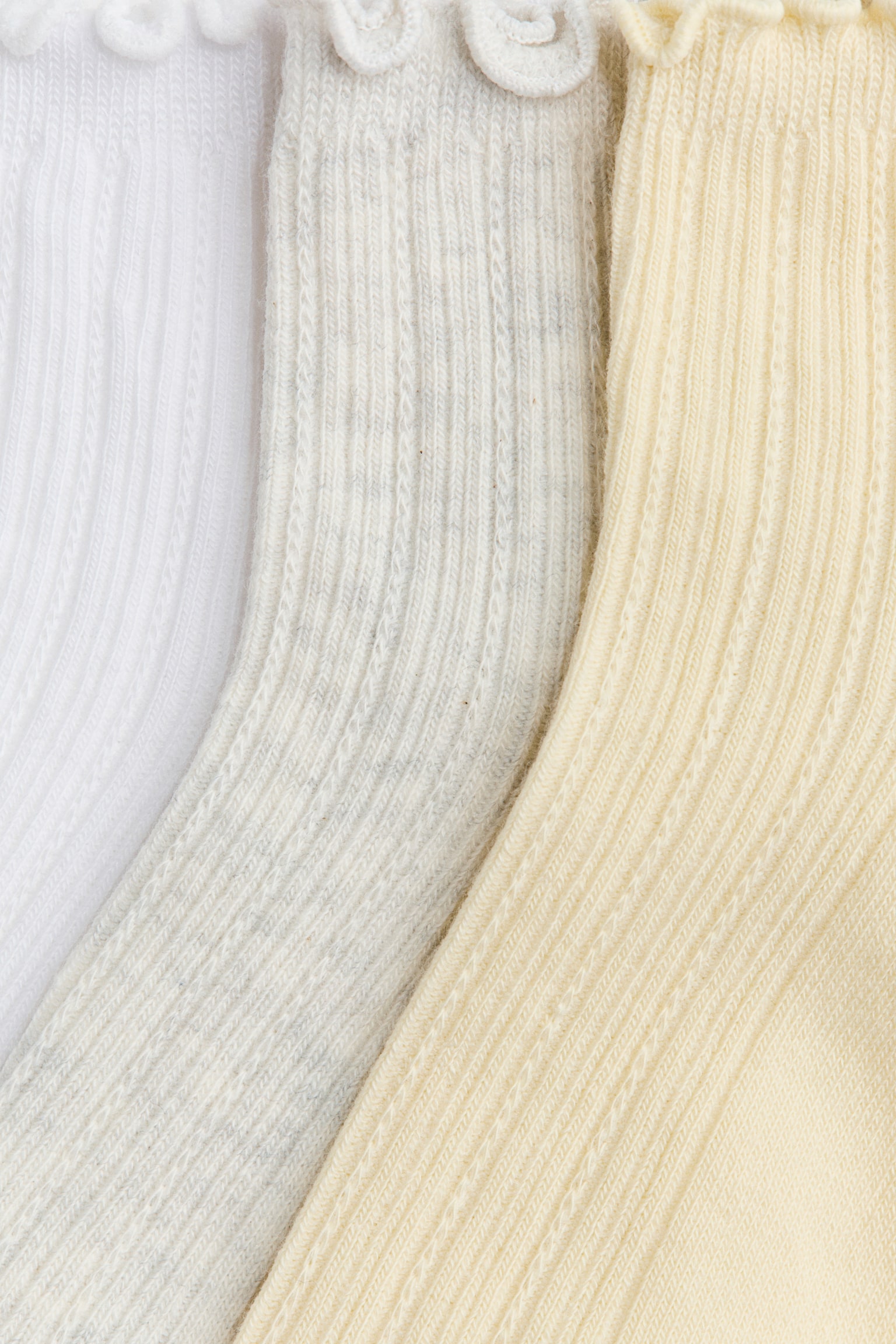 3-pack rib-knit ankle socks - Light yellow/Light grey marl/White/Black - 2