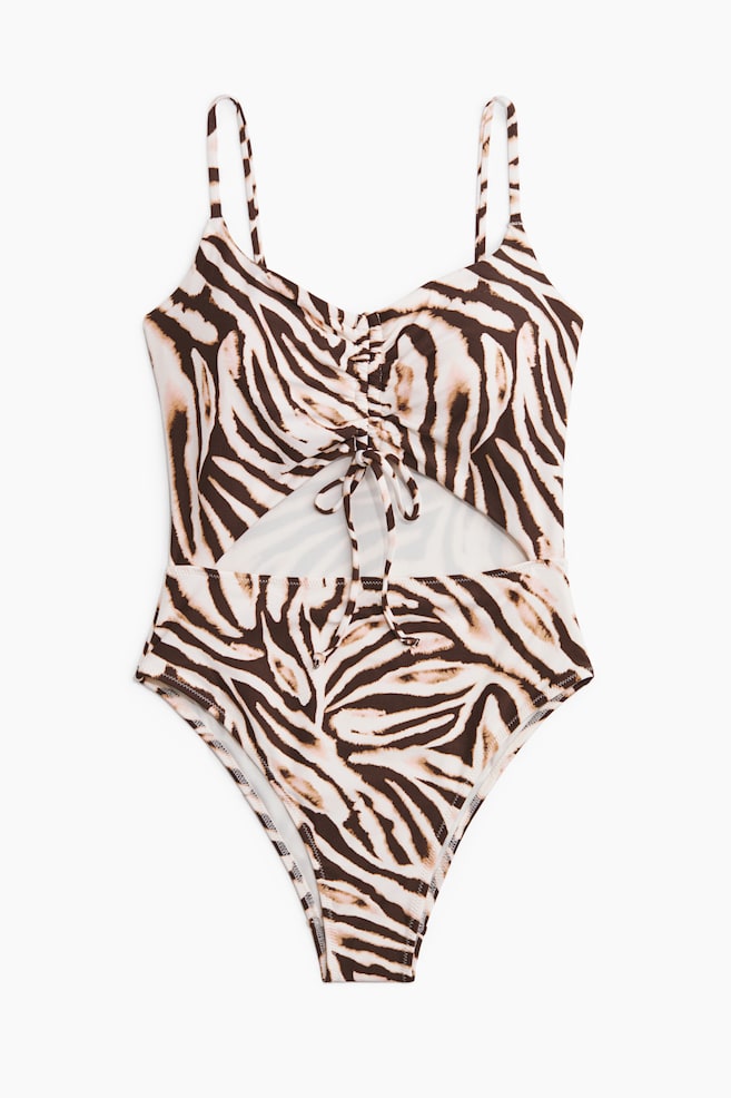 Padded-Cup Cutout Swimsuit - White/zebra print - 1