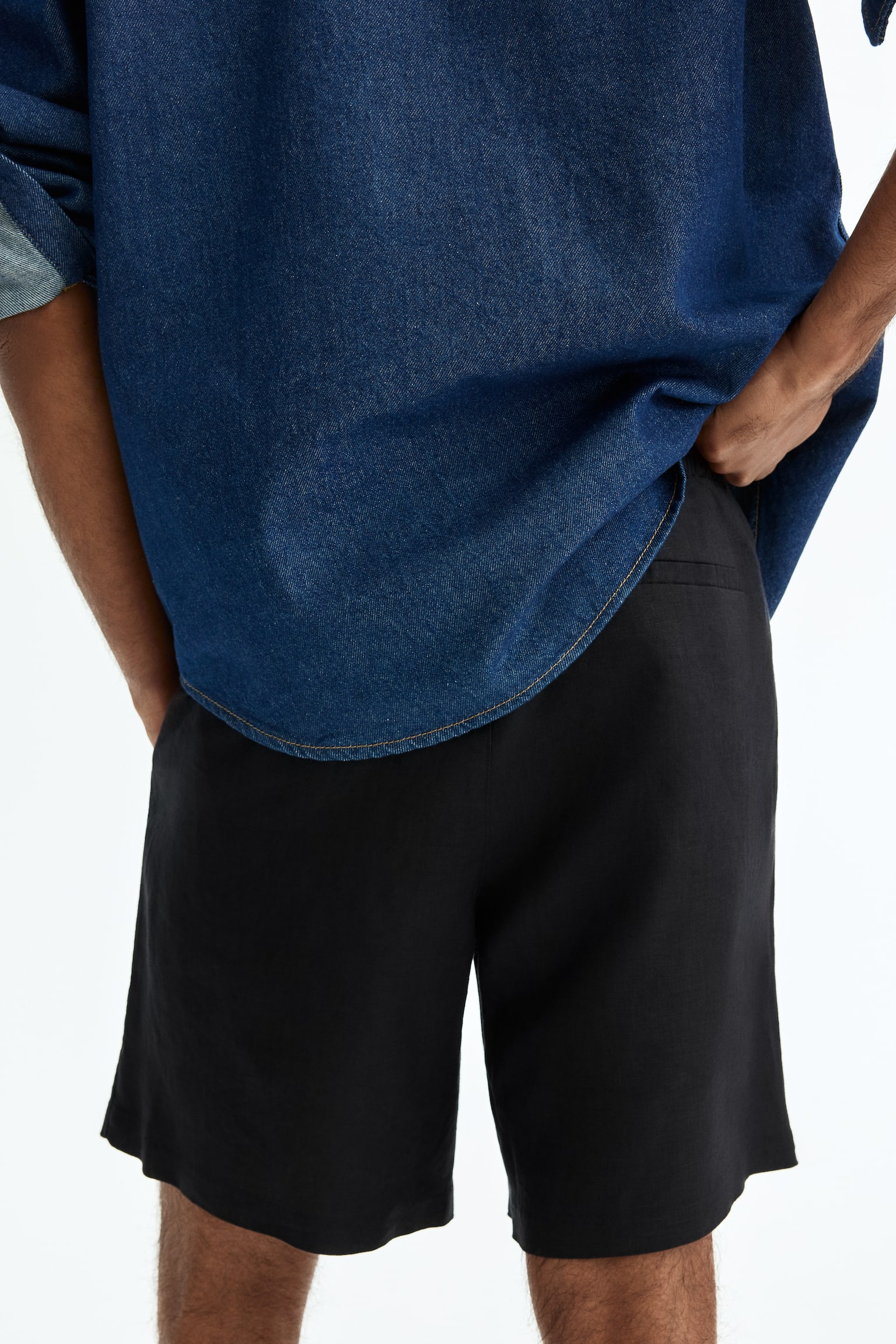 מכנסי פשתן קצרים Relaxed Fit - 4