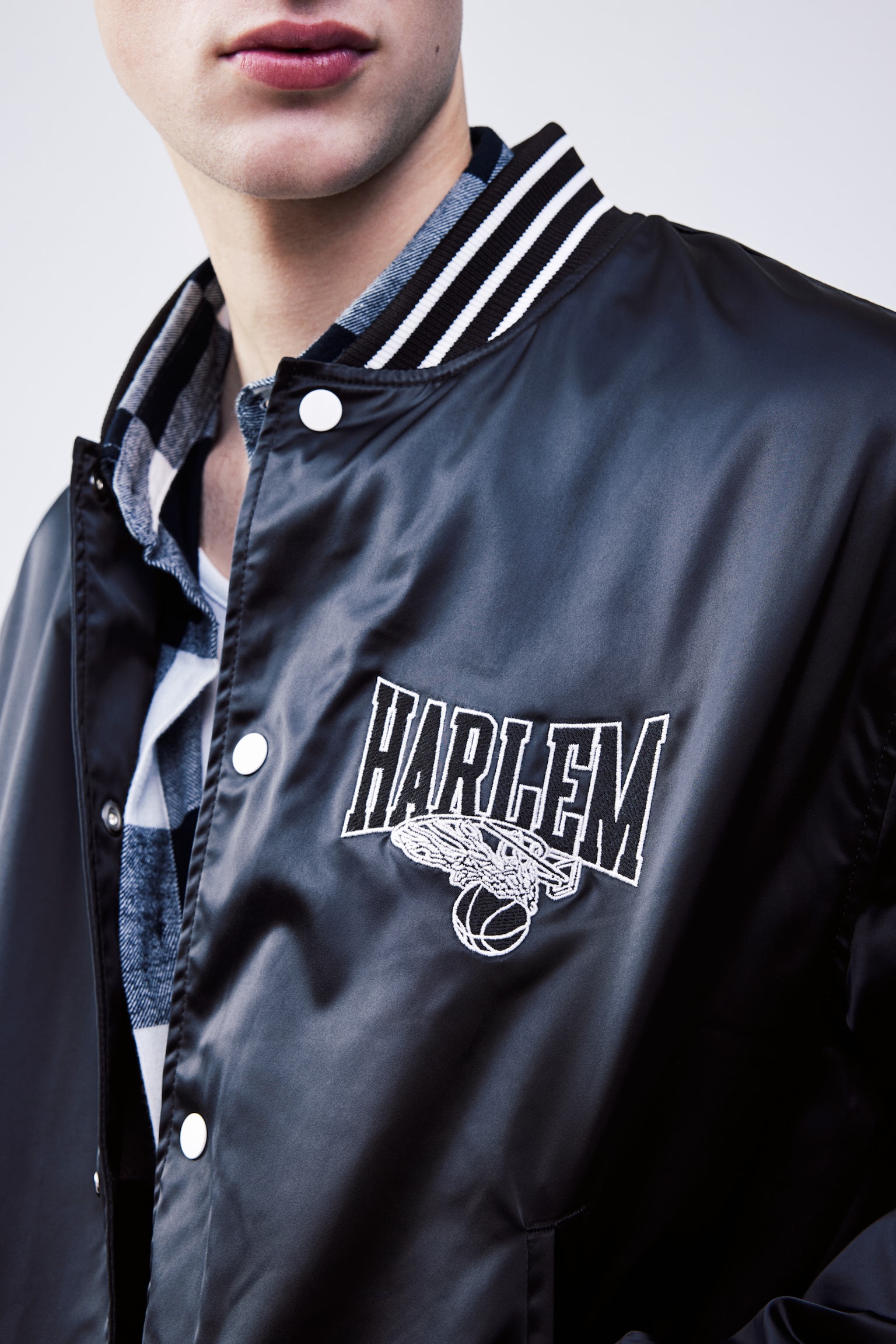 Satin Baseball Jacket - Black/Harlem - 3