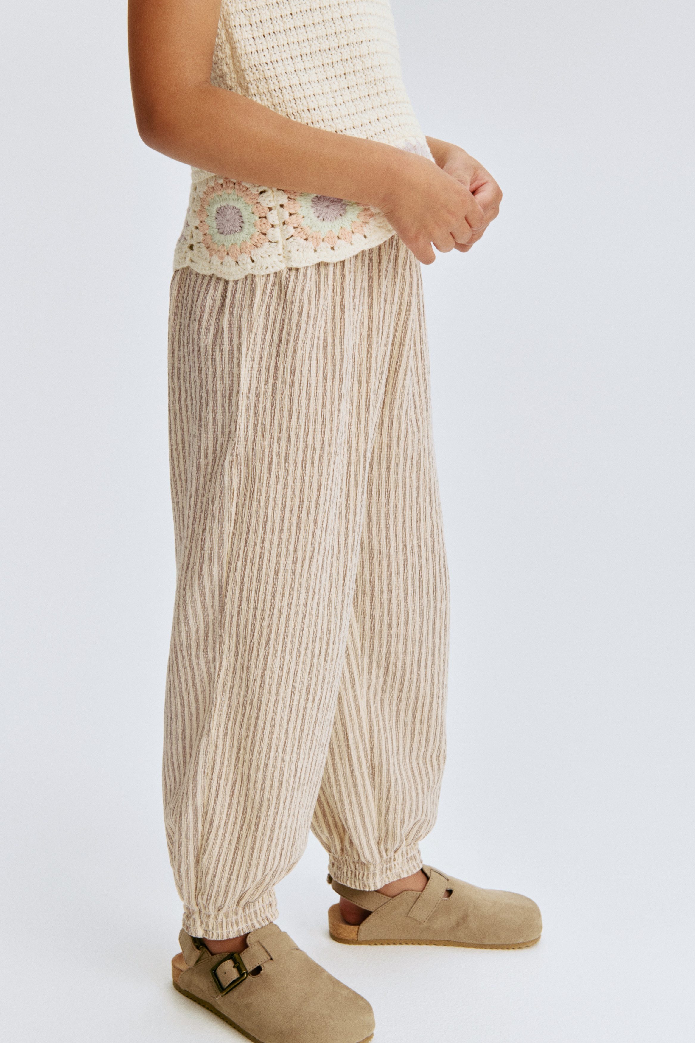 Beige/striped Textured Jersey Pants for kids | H&M US