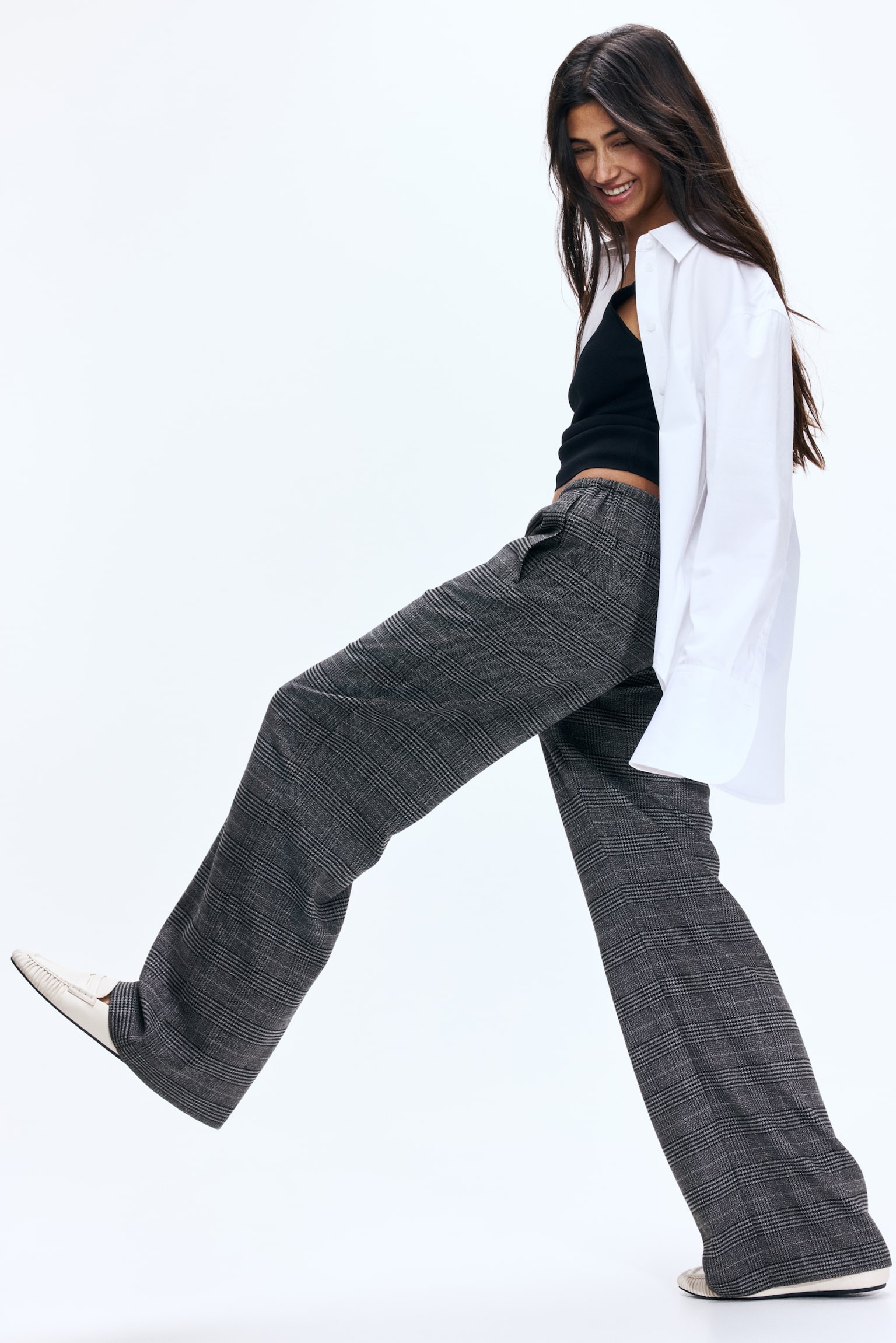 Drawstring trousers - Dark grey/Checked - 3