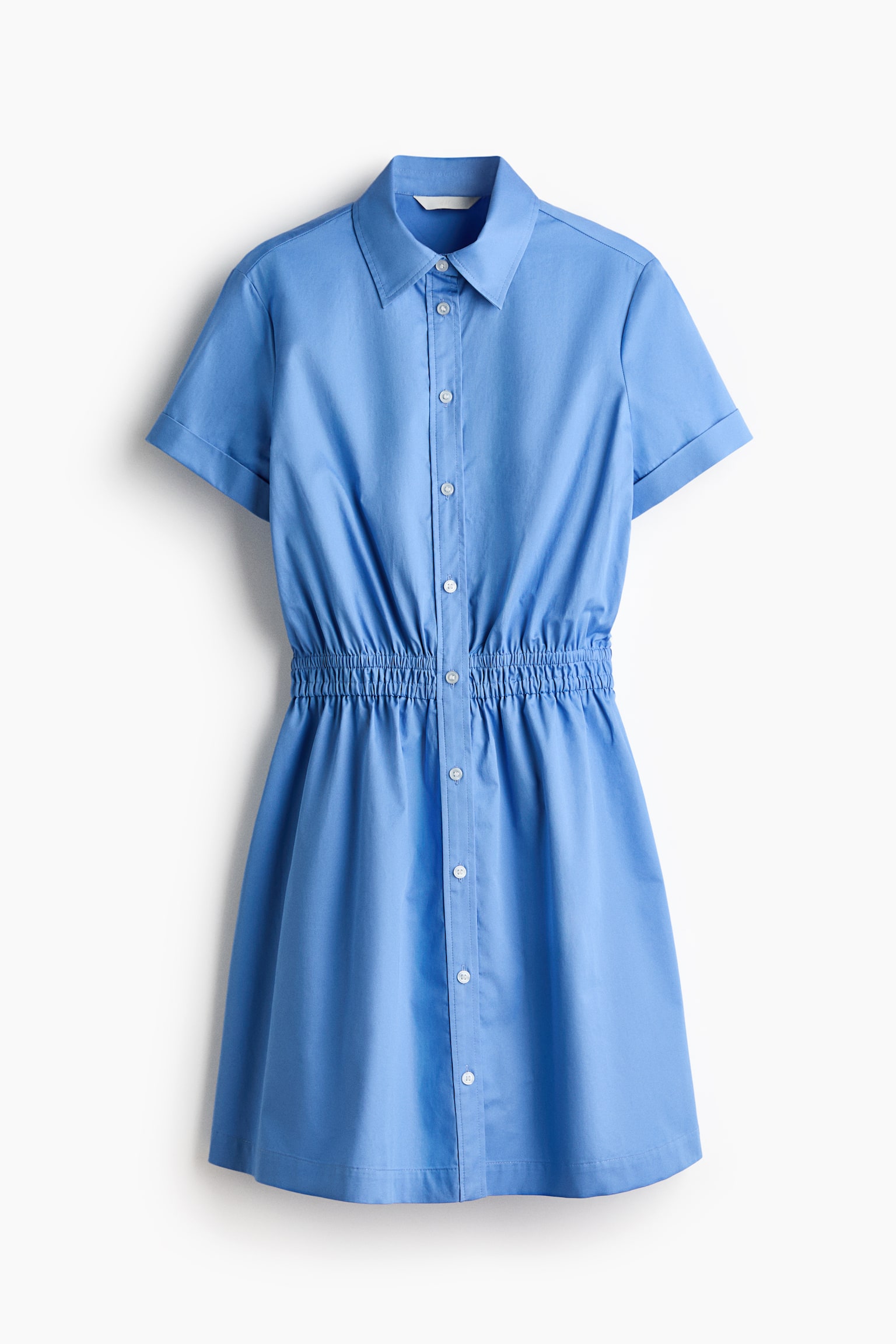 Short-Sleeved Shirt Dress - Blue - 1
