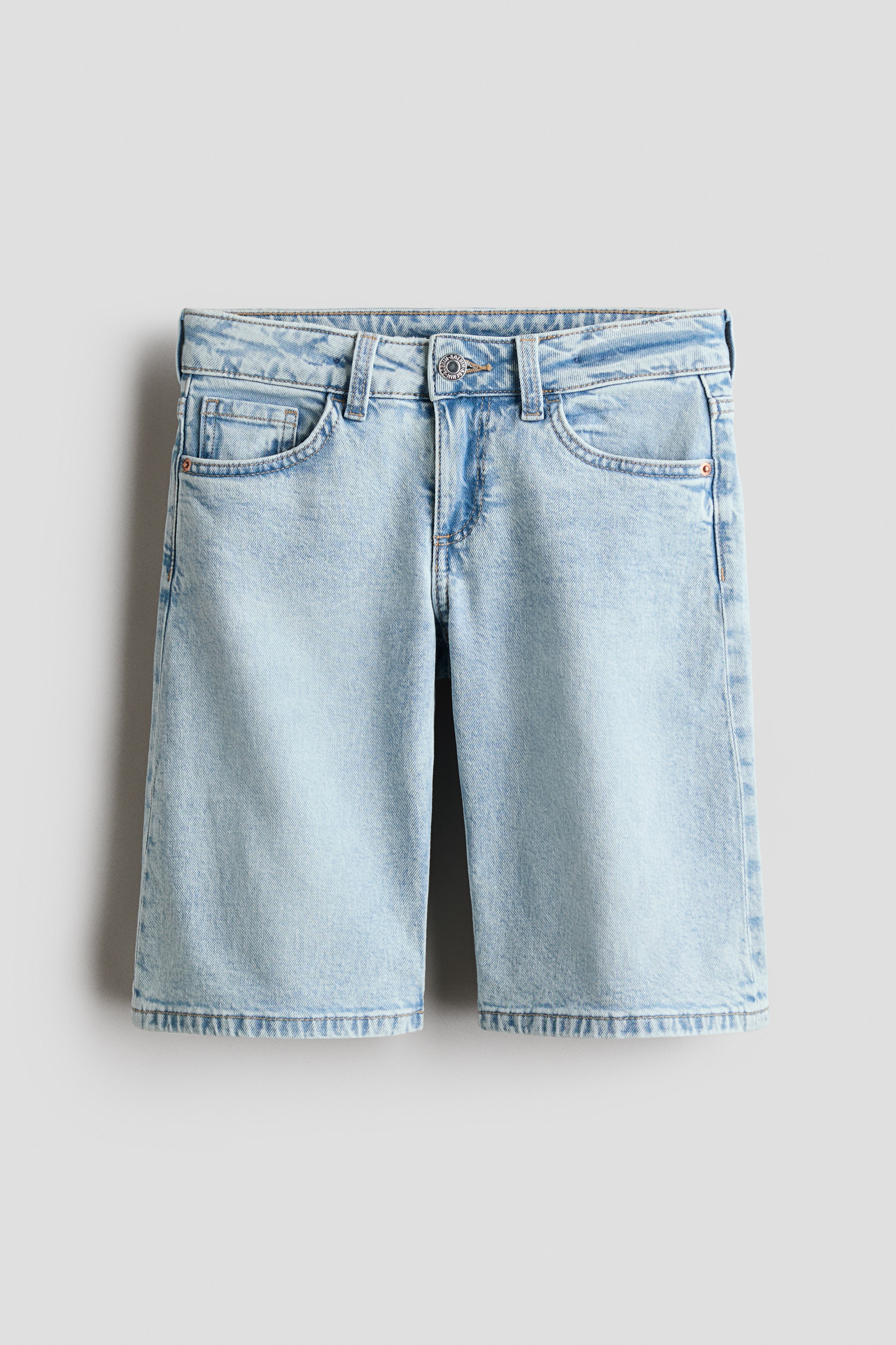 Wide-Leg Low Denim Shorts - Light denim blue/Denim gray