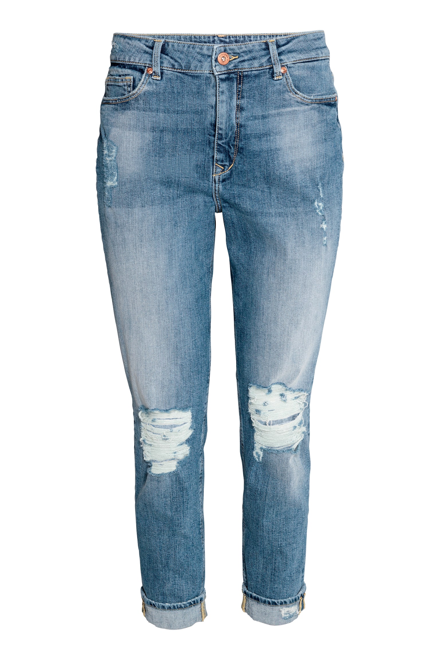 Boyfriend Slim Low Jeans - Denim blue trashed - 1