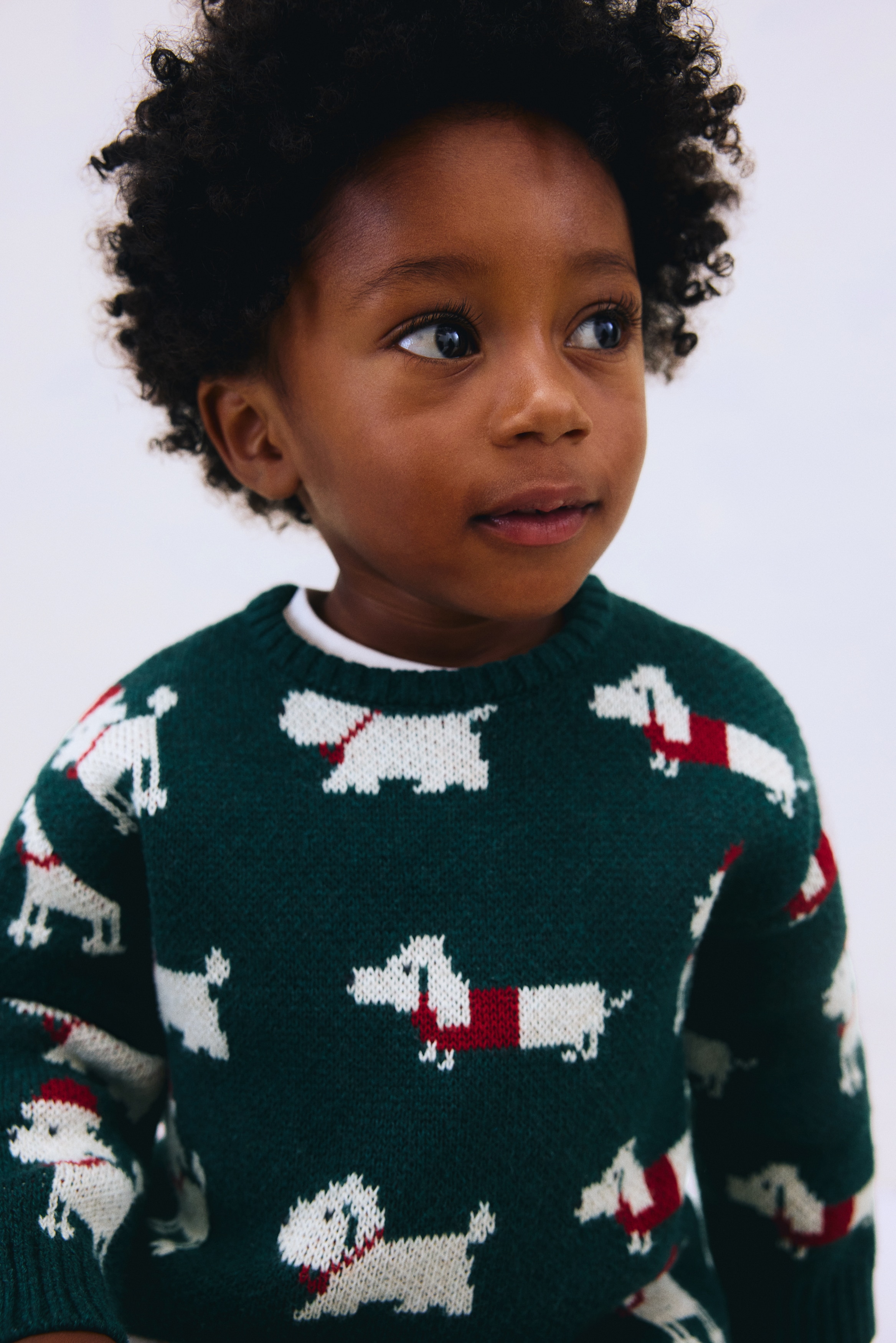 H & M - ジャカードニット コットンセーター - グリーン