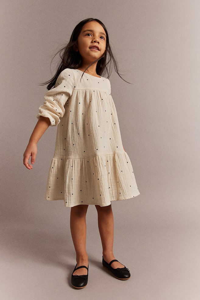 A-line muslin dress - Natural white/Spotted/Powder pink/Hearts/Dark grey - 3