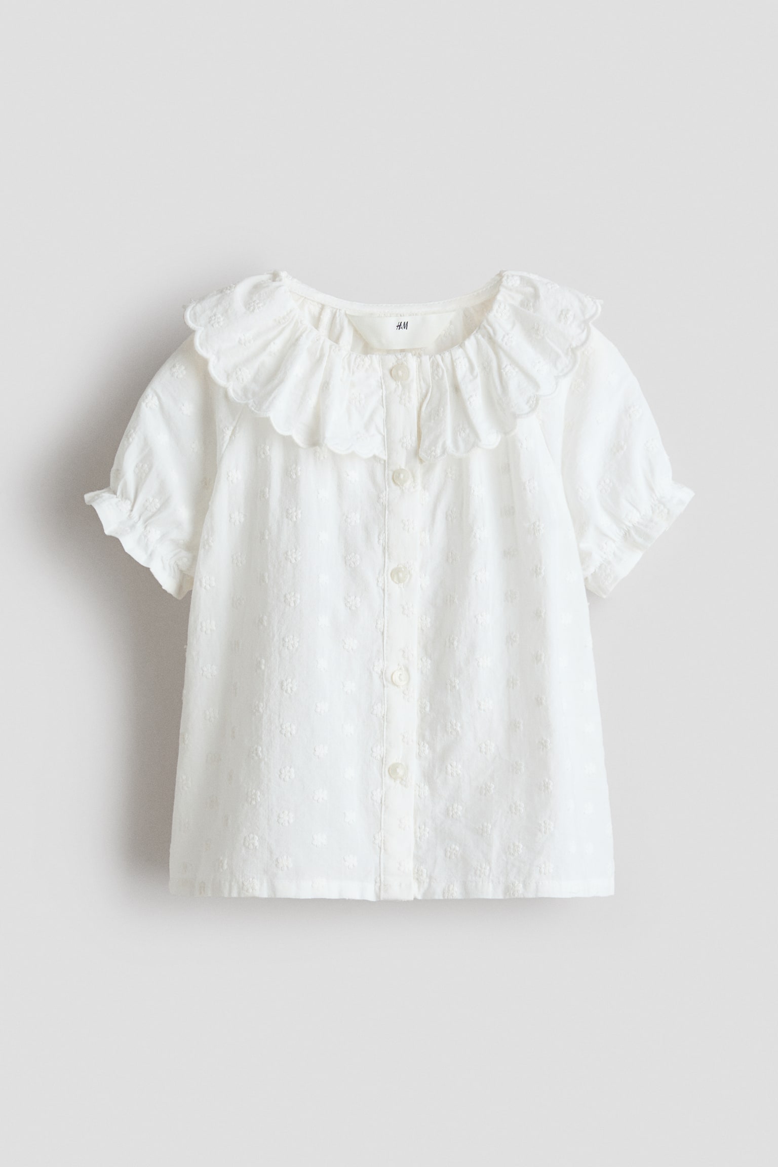 Детская блузка H&M Flounce-Collar Embroidered Blouse, цвет: Кремовый — фото 1