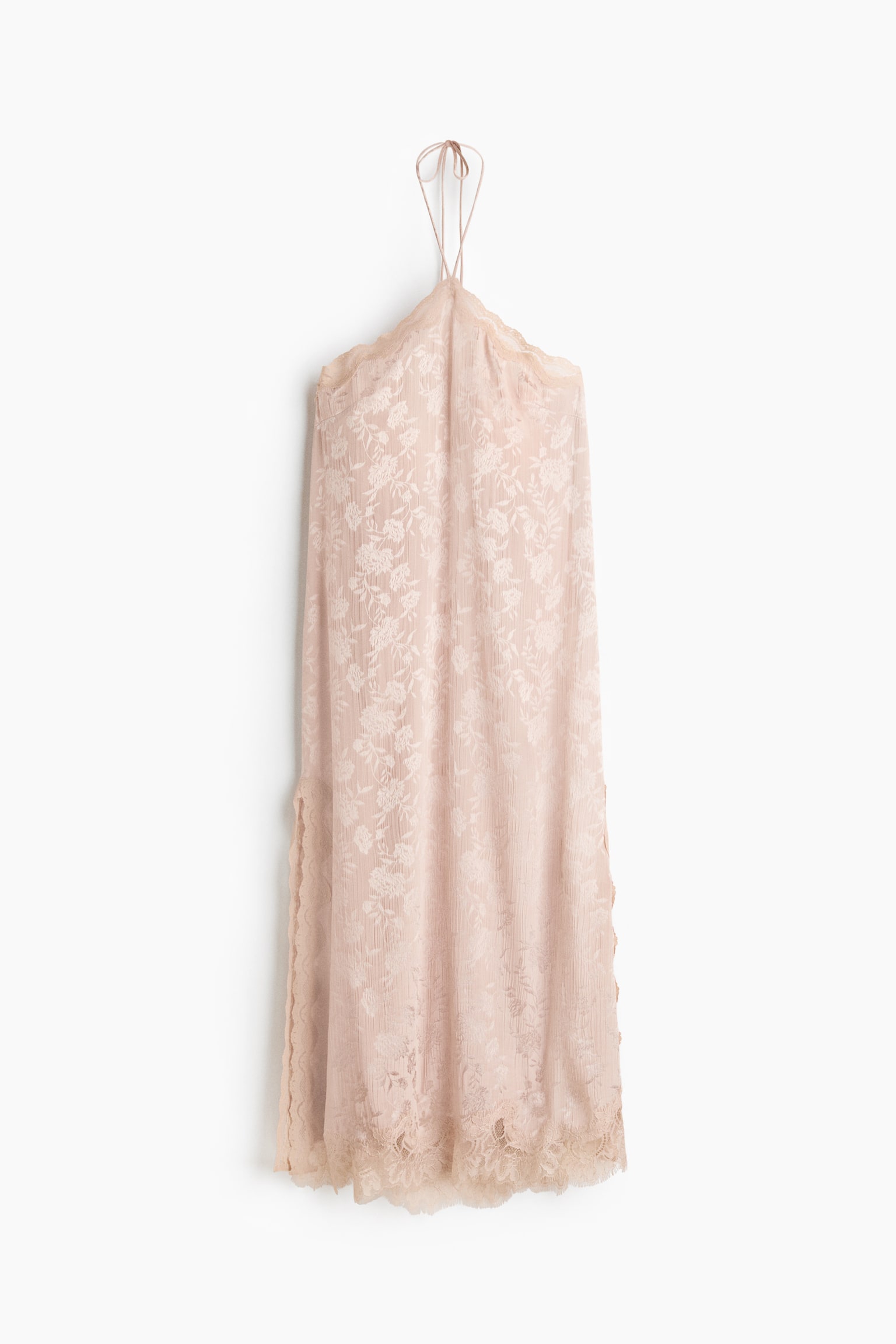 Vestido em brocado com renda - Rosa pó - 1