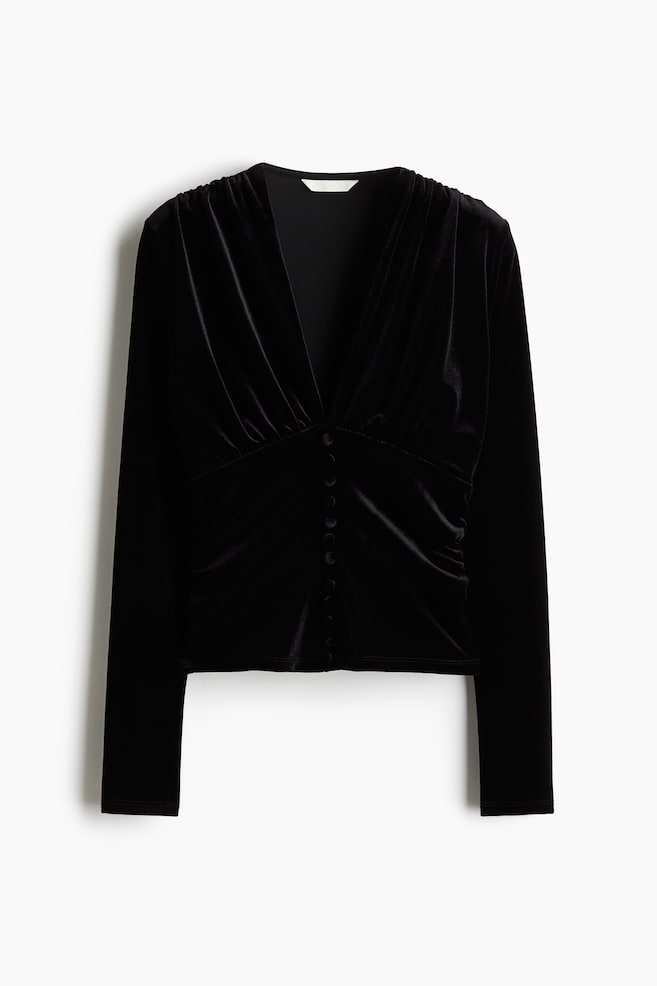 Top drapeado de velour - Negro - 1