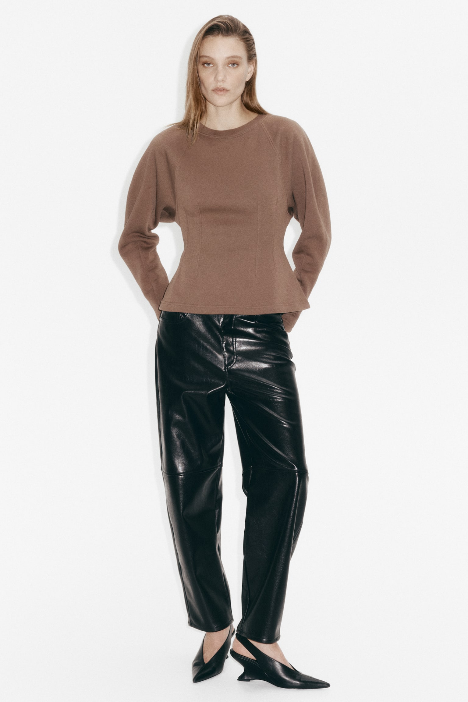 Waisted sweatshirt - Dark mole/Beige/Cream - 4