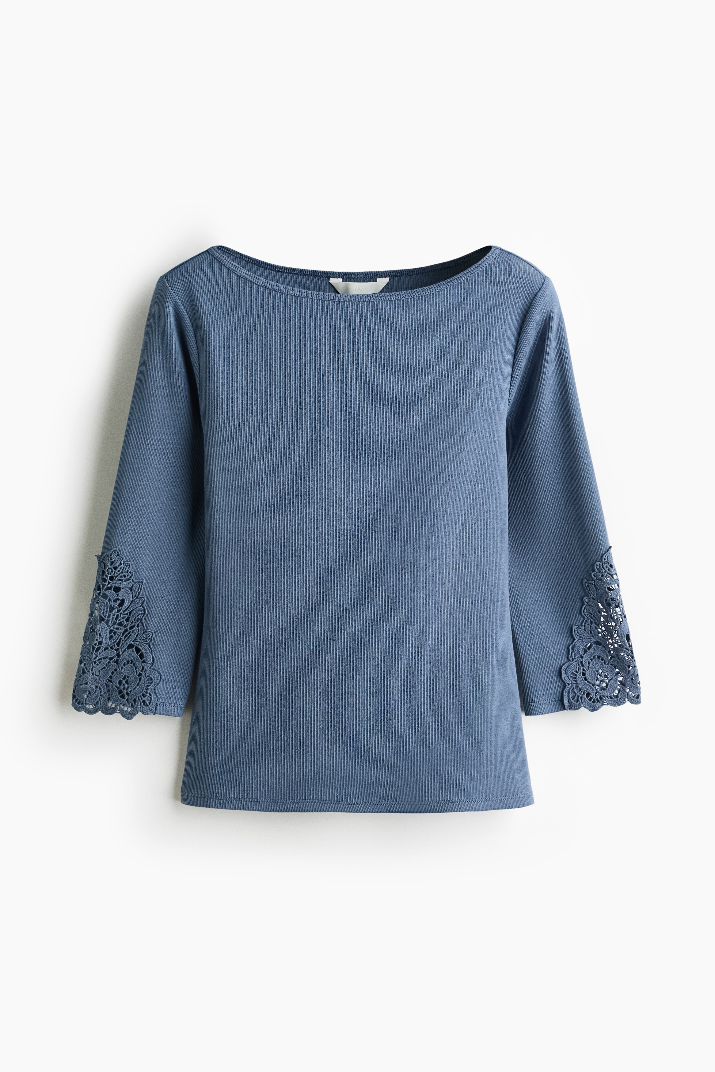 Lace-inset boat-neck top - Dark dusty blue/Burgundy