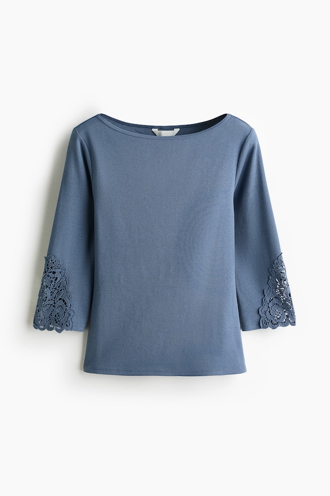 Boat-Neck Top with Lace Insets - Dark dusty blue/Black/Burgundy - 1