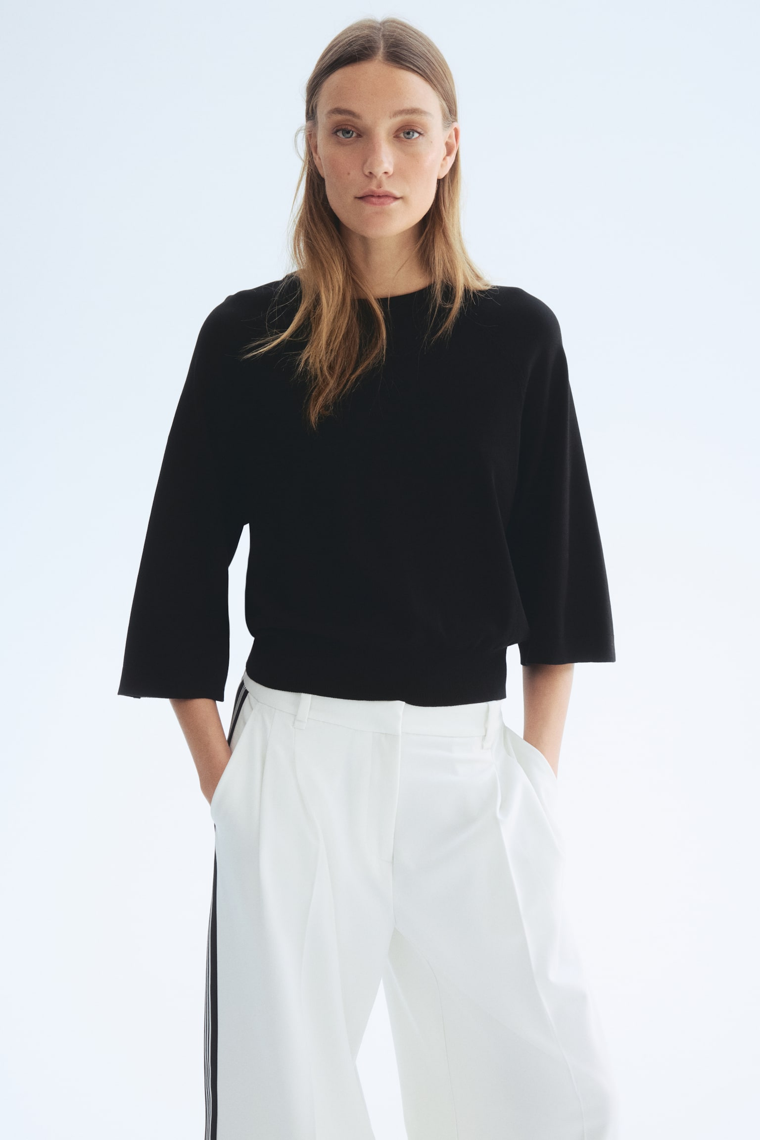 Fine-knit top - Black/Red/Cream - 4