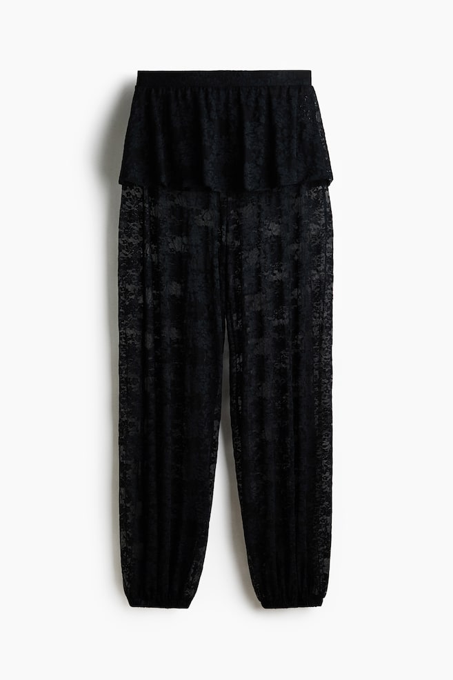 Pantalón de encaje con falda superpuesta - Negro - 1