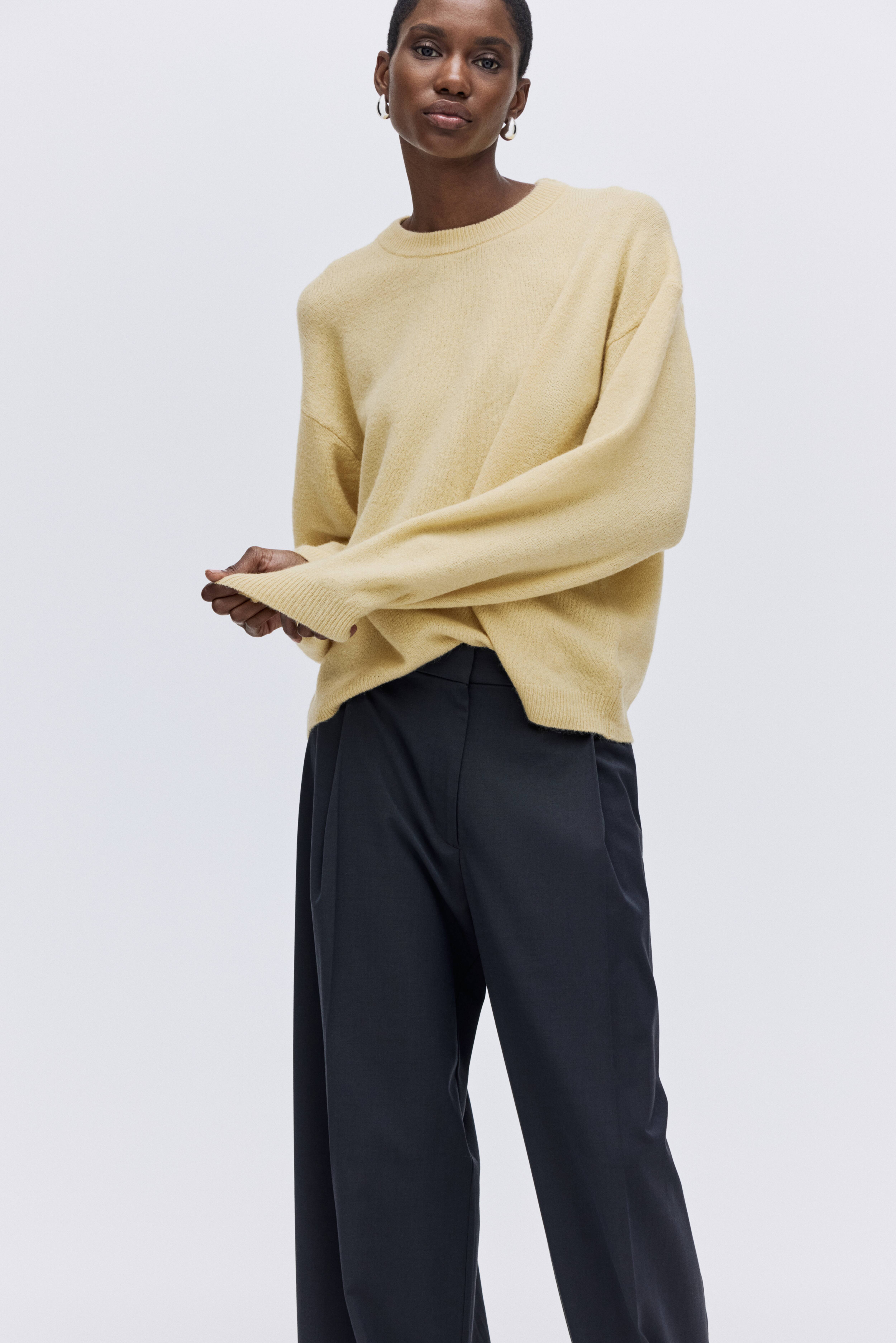 Maglione Donna Harajuku A Righe Oversize – Pullover Retro Con Tasca – Maniche Lunghe, Giallo, Taglia S