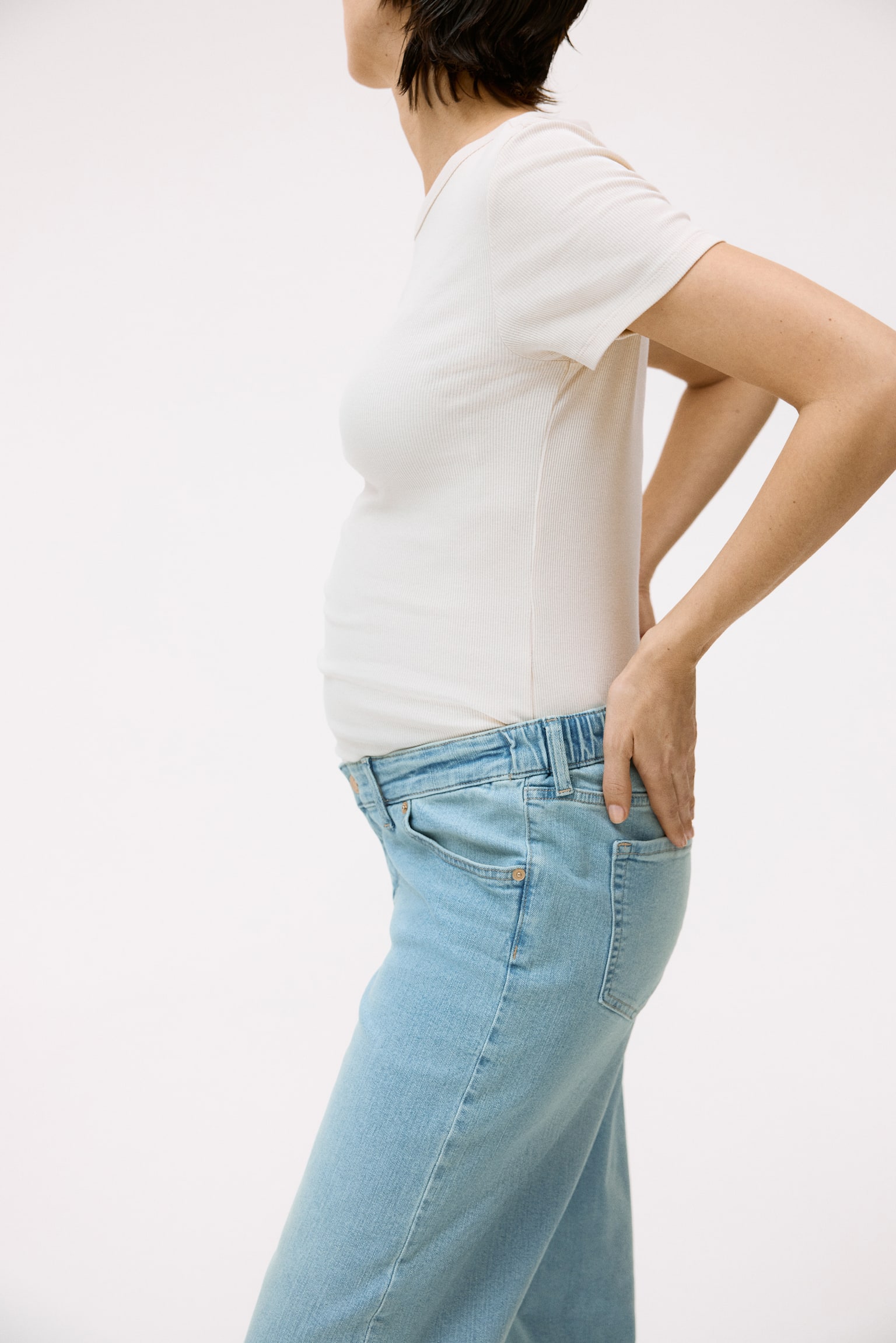MAMA Wide Low Waist Ankle Jeans - כחול ג'ינס בהיר/כחול ג'ינס כהה/כחול ג'ינס - 5