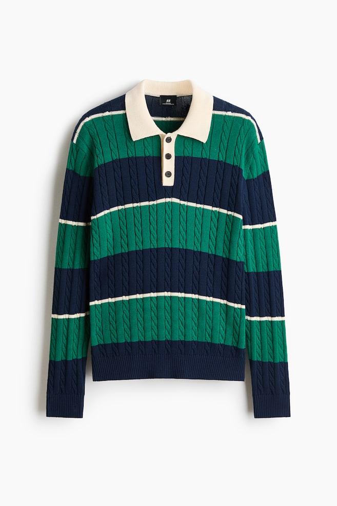 Polo décontracté en tricot torsadé - Vert foncé/Brun foncé - 1