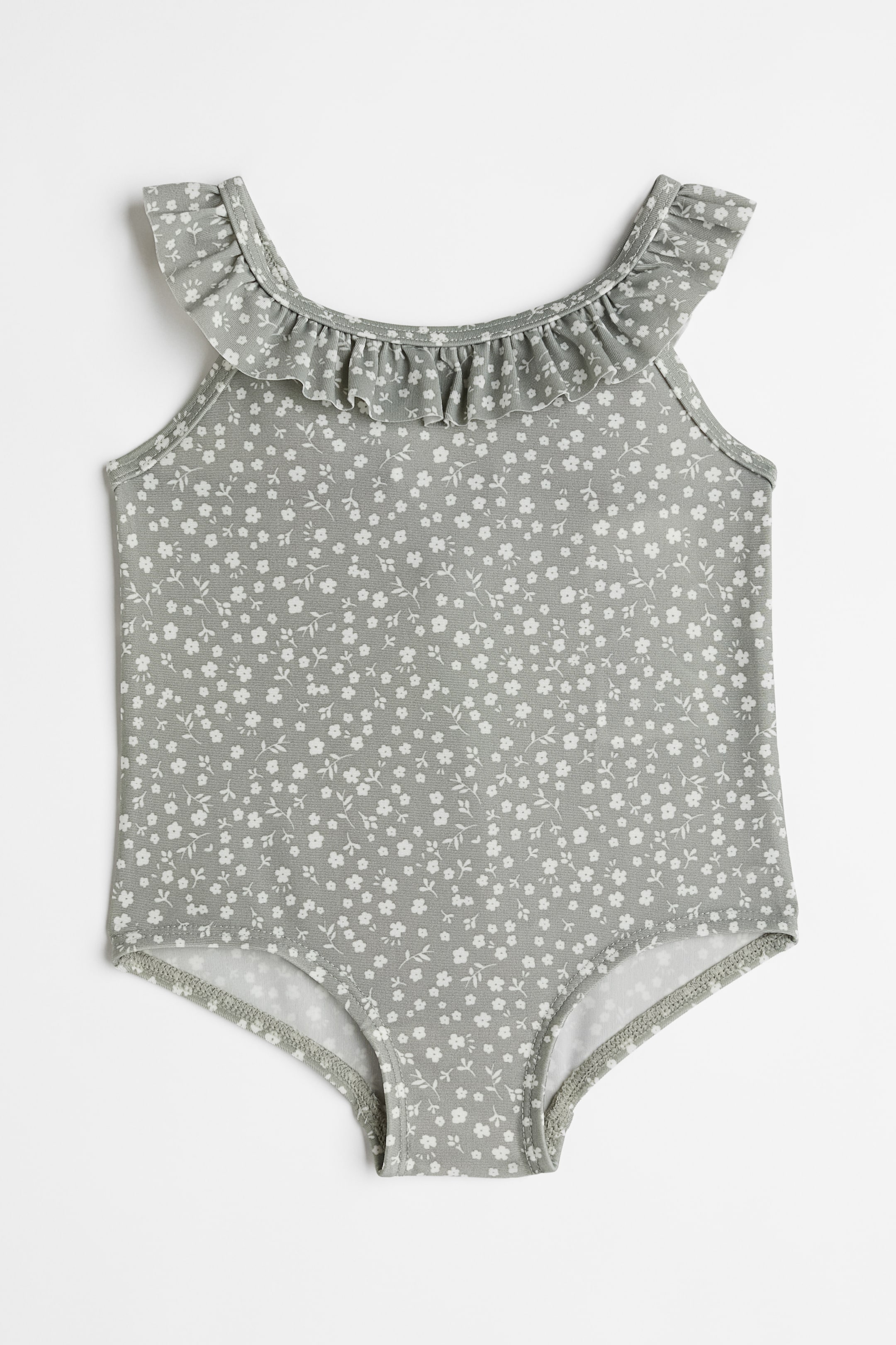 查看大圖: 荷葉邊連身泳裝 - 淺卡其綠/花朵 - Kids | H&M 1